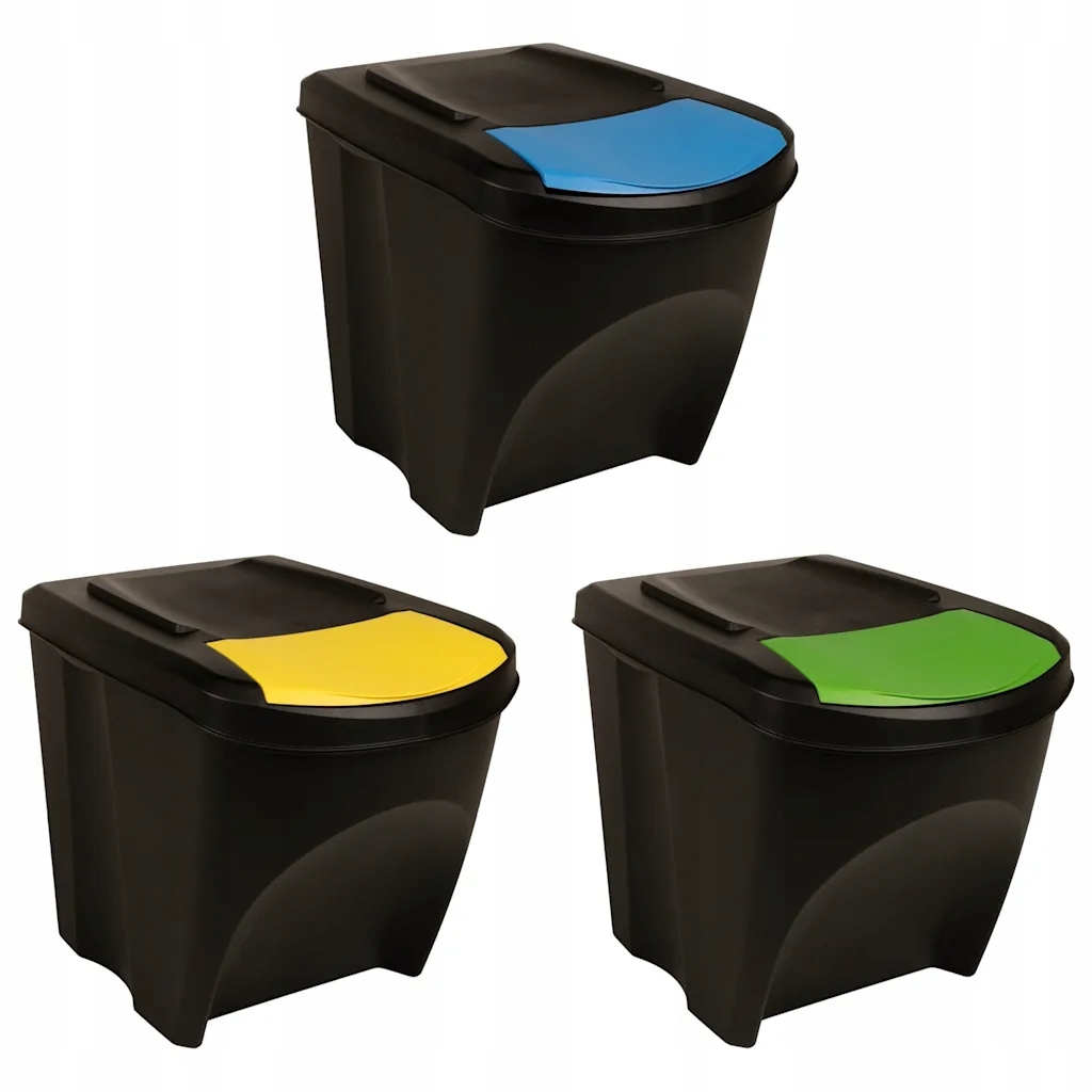 Antracitové odpadkové koše 3x 39,2 x 29,3 x 33,5 cm, 75 l