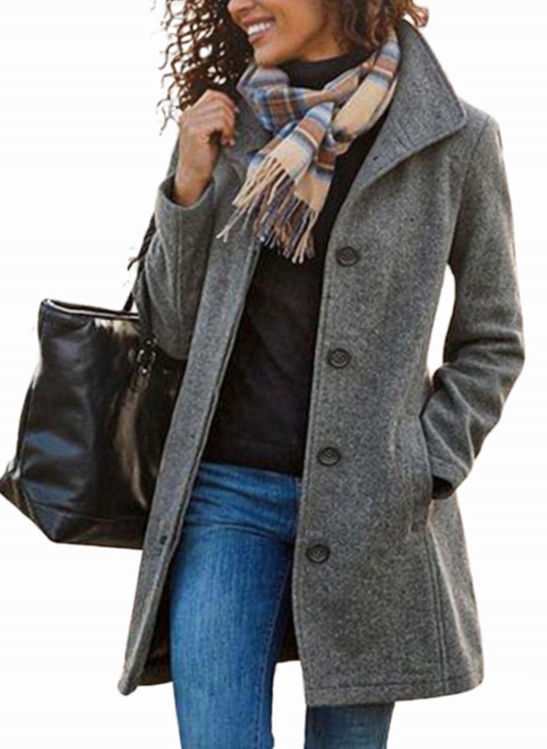 Płaszcz damski jednorzędowy wiosenny jesienny szary