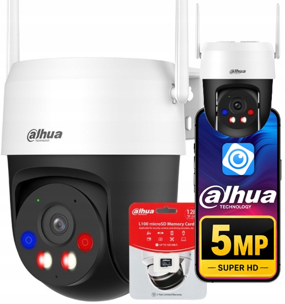 WiFi otočná 5MPx venkovní kamera Dahua P5AS-PV paměťová karta 128 Gb