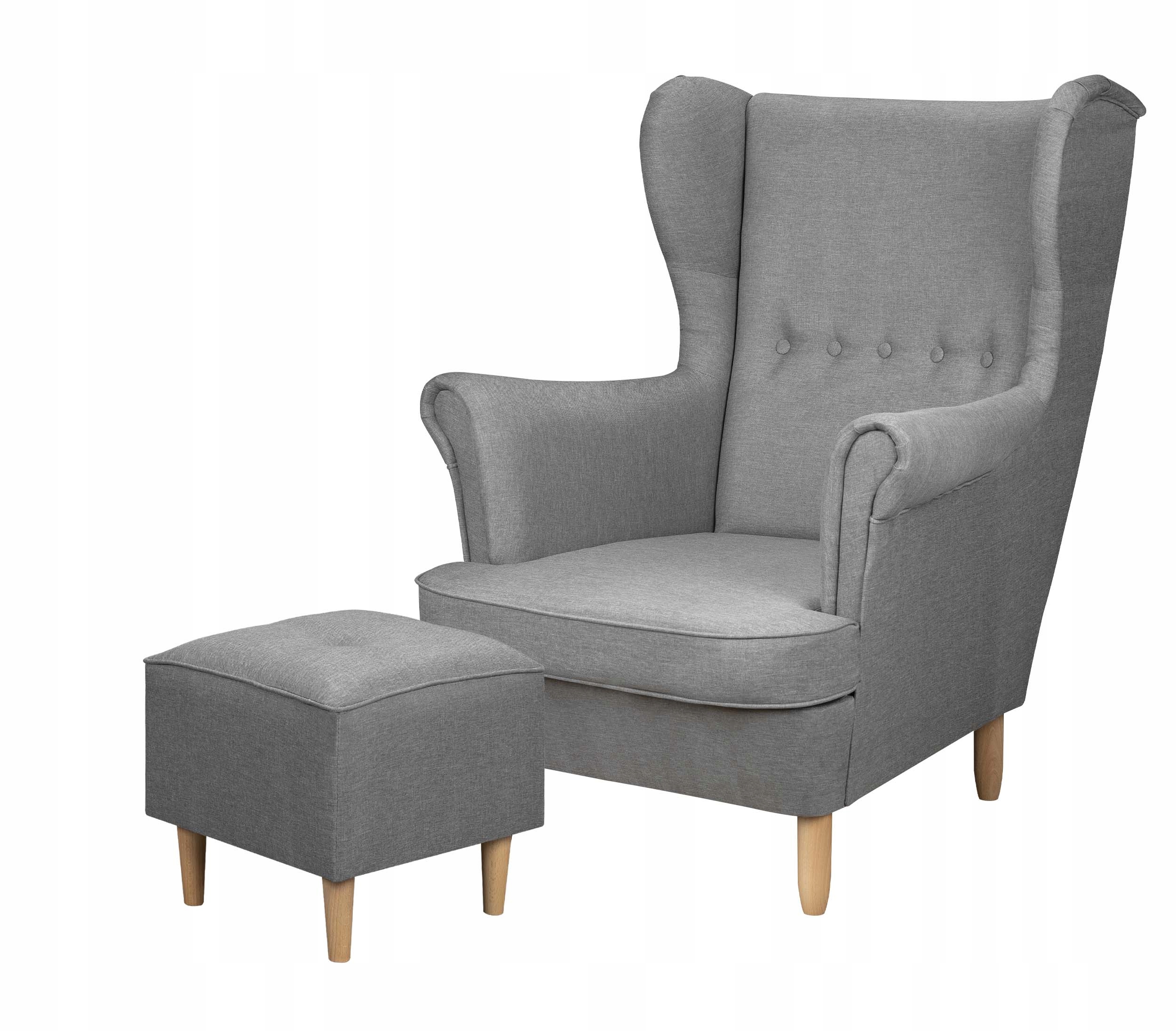 Sada do obývacího pokoje křeslo Uszak skandinávský podnožník Denver Šedá