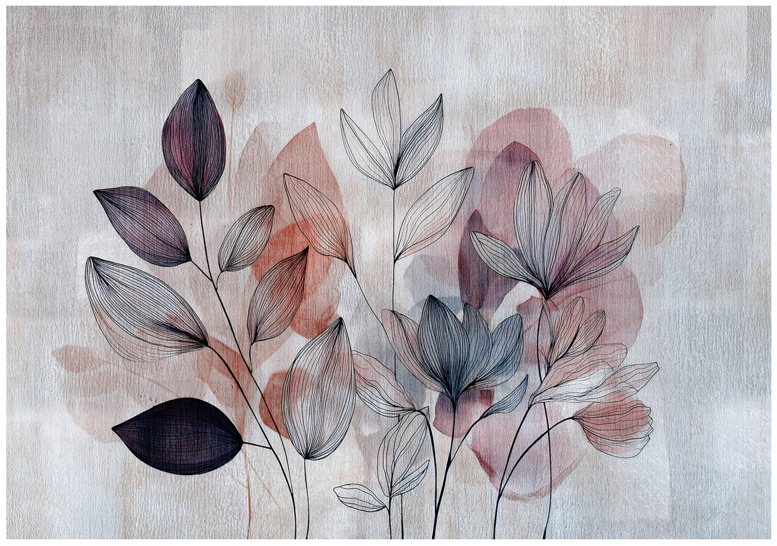 Vinylová Tapeta Na Flizeline Šedá Listy Betón Abstrakcia Boho 254x184