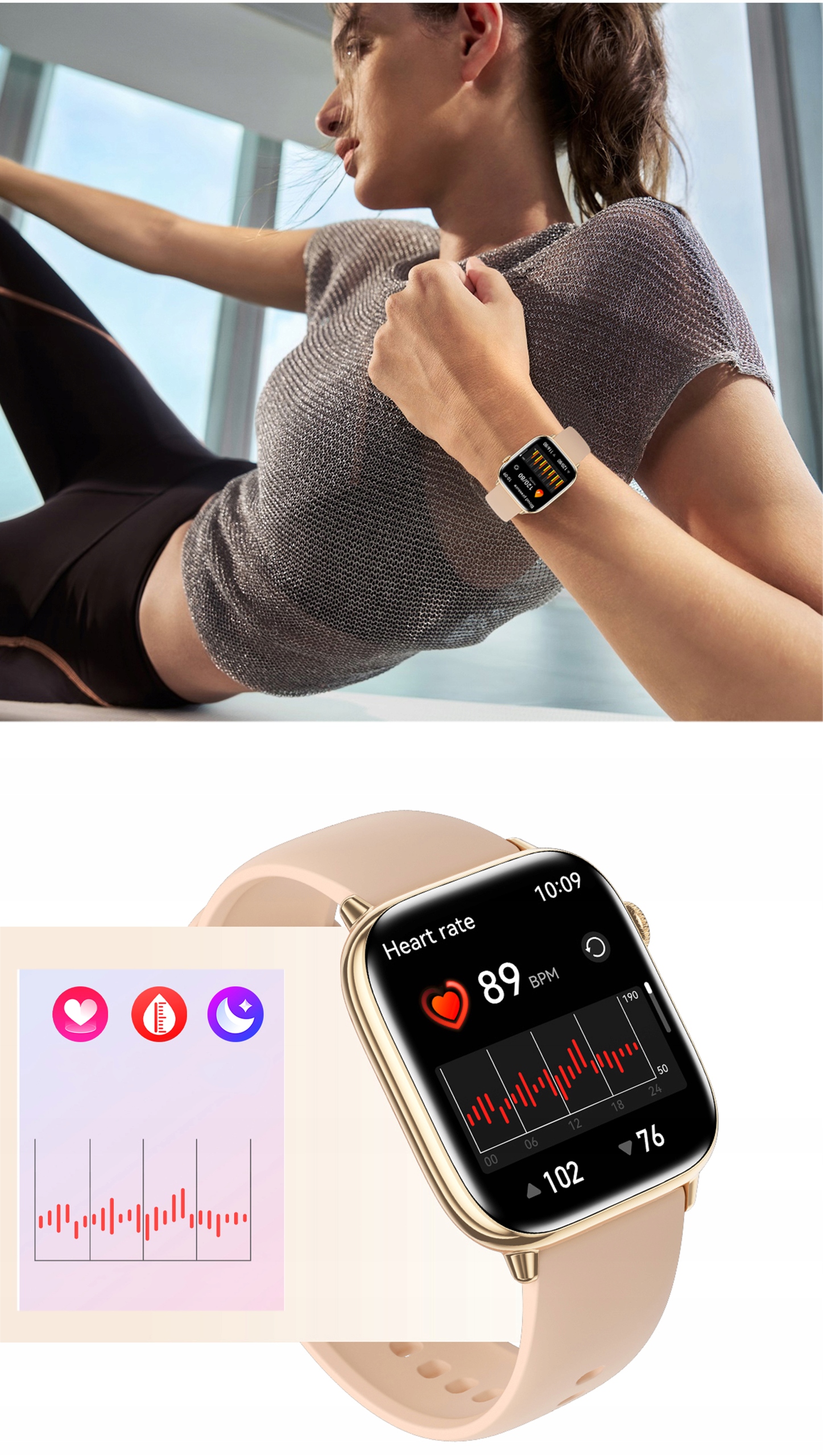 SMARTWATCH ZEGAREK DAMSKI Z FUNKCJA ROZMOWY SPORT ZDROWIE ZLOTY DAMSKIE Lokalizator GPS nie