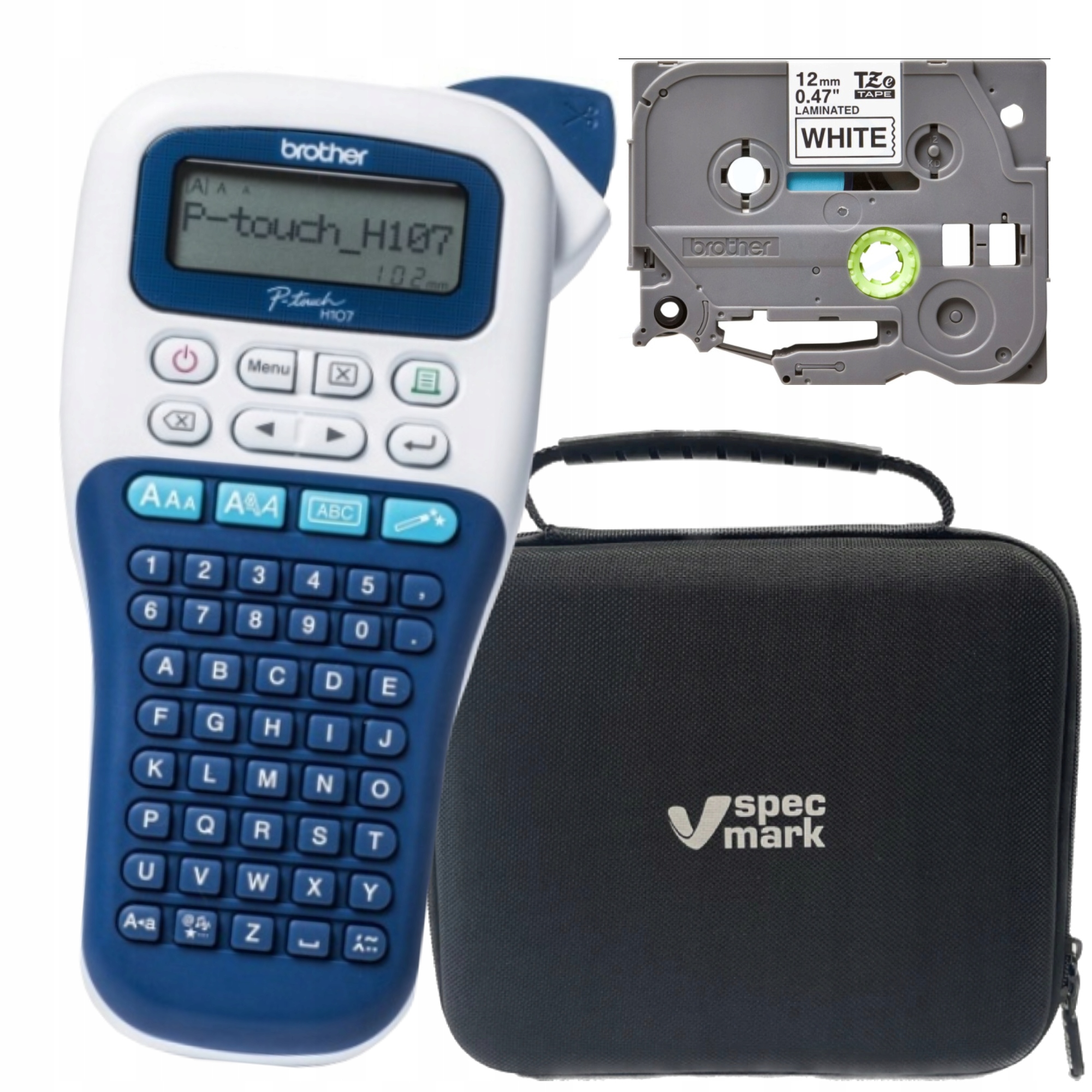 Tlačiareň Brother H107B je dodávaná s páskou Tze-231 a puzdrom na kufrík