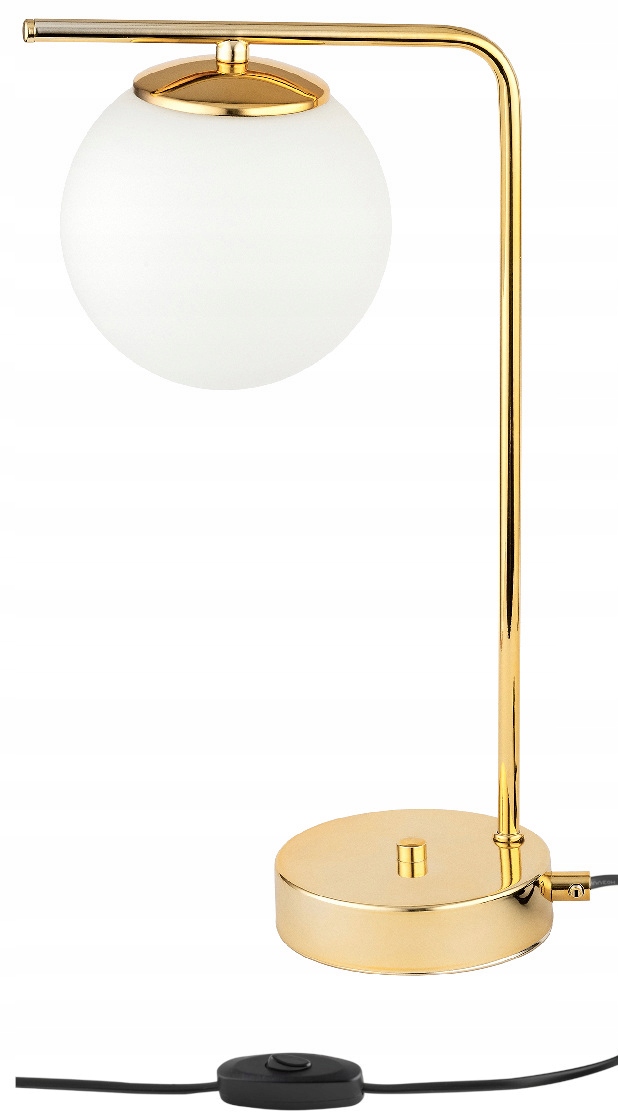 Złota Lampka Biurkowa Nocna Biała Kula Milo Szkło Led