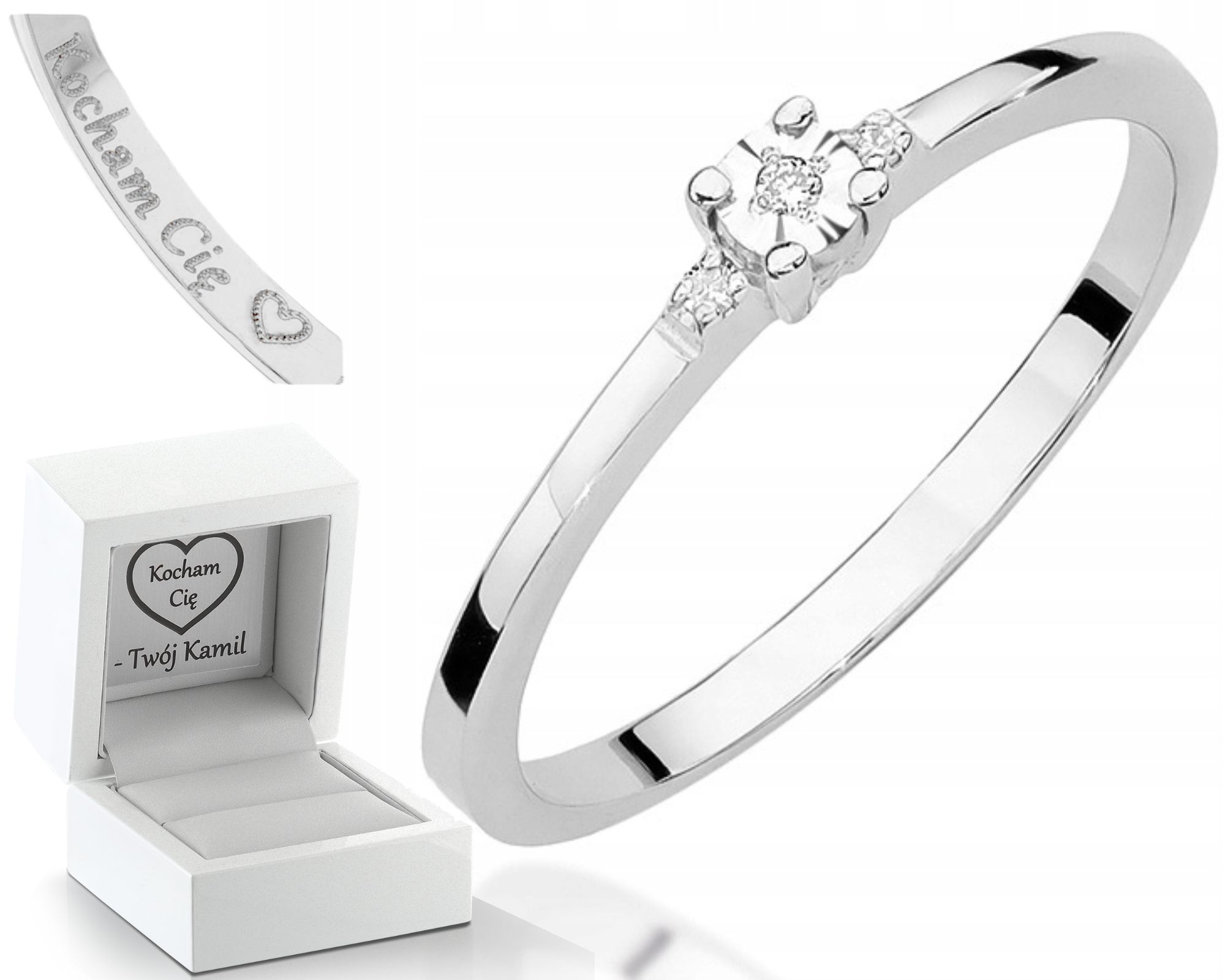 Bílé Zlato Prstýnek S Diamanty Gravírování Bonus