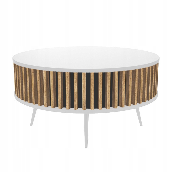 

Okrągły Stolik Kawowy Z Lamelami Biel/dąb Wotan