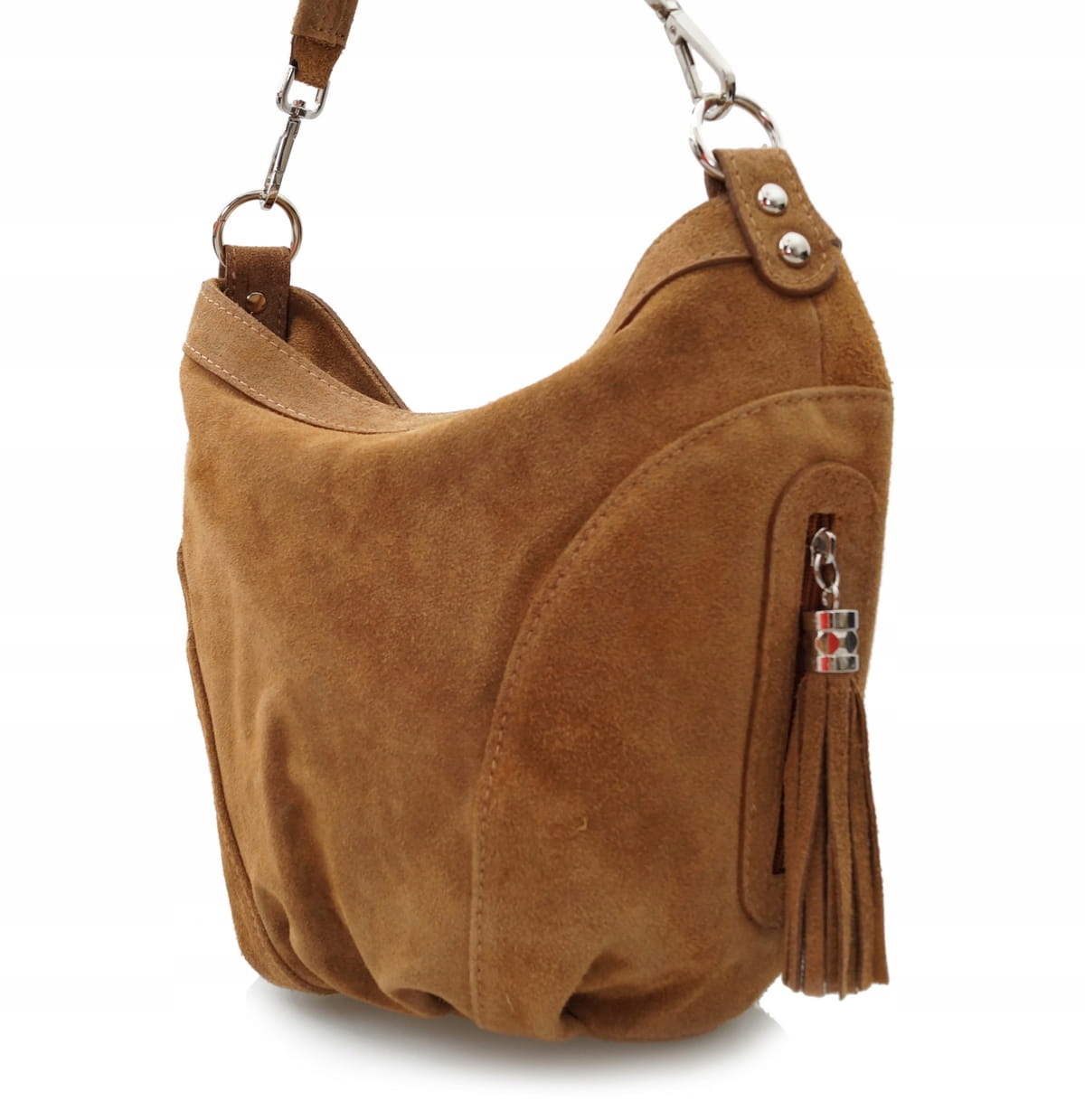 TOREBKA zamszowa worek z frędzelkami C.BRĄZOWA Model V322