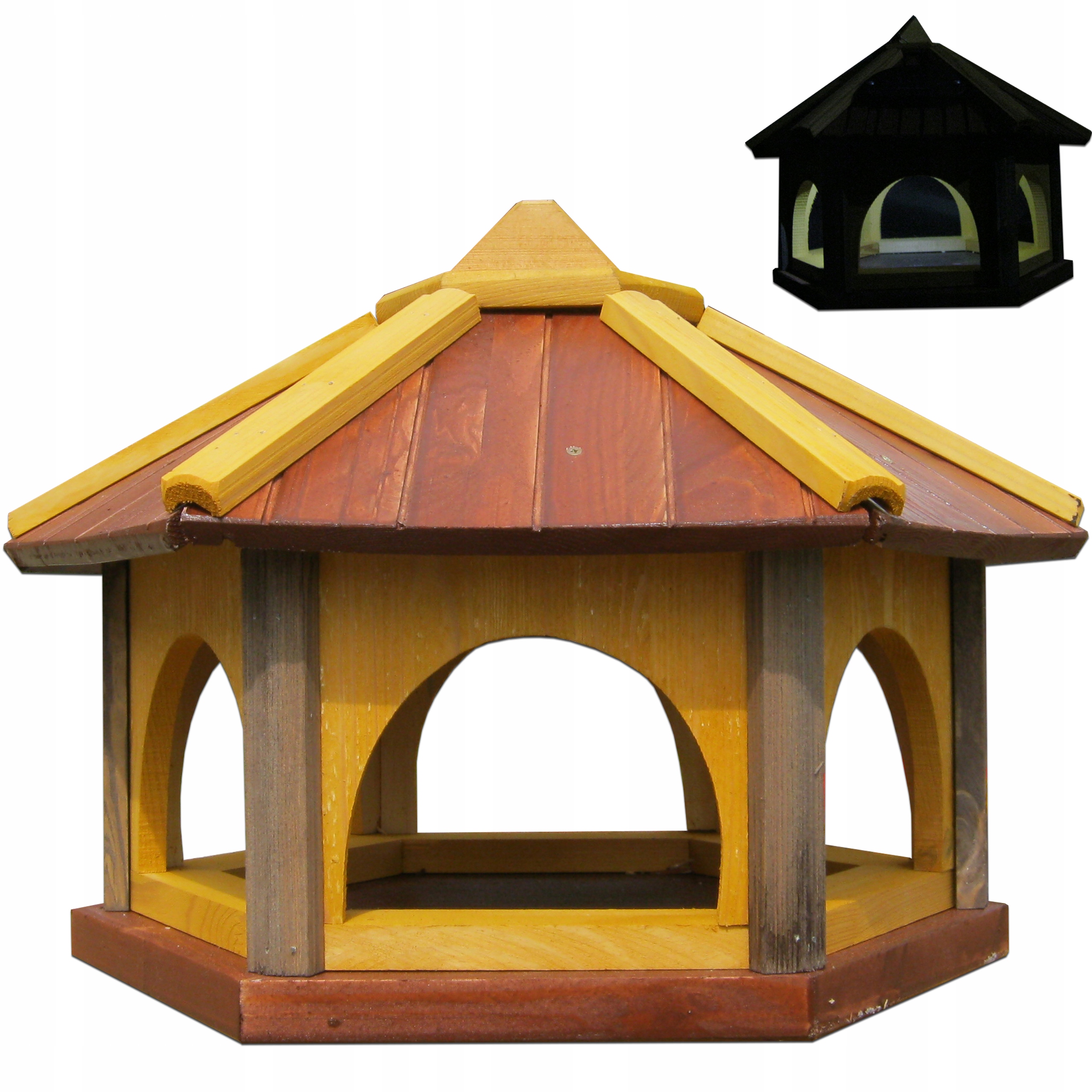 Velké krmítko pro ptáky z hnědého dřeva K50_S s Led solárním osvětlením