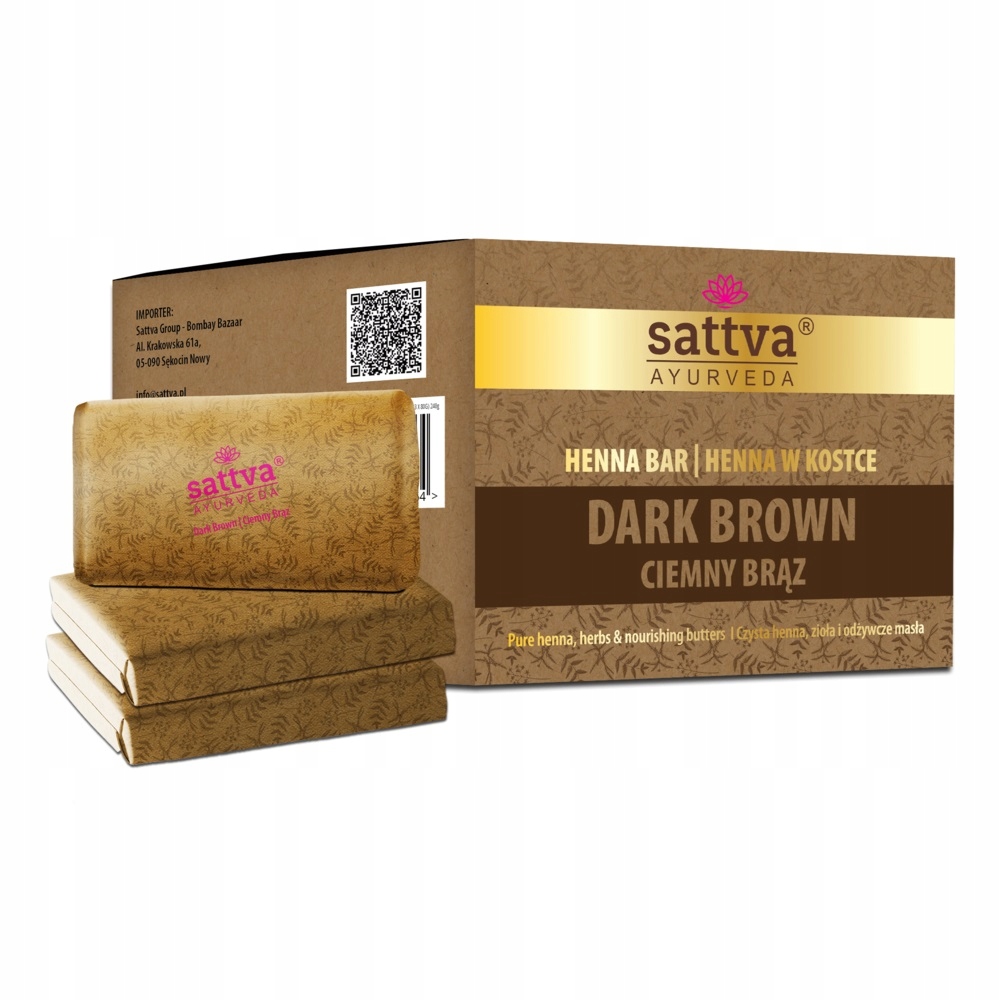 Sattva Ayurveda Henna v kostce tmavě hnědé, 3 x 80 g