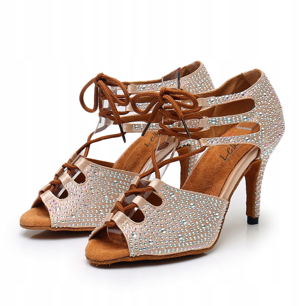 Buty Do Tańca Taneczne Z Cyrkoniami Wiązane 8,5cm