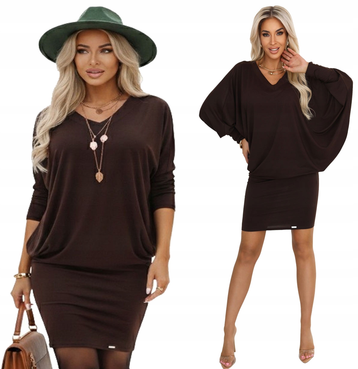 Módní Šaty Z Elastického Čokoládového Materiálu, Velikost 2XL/3XL