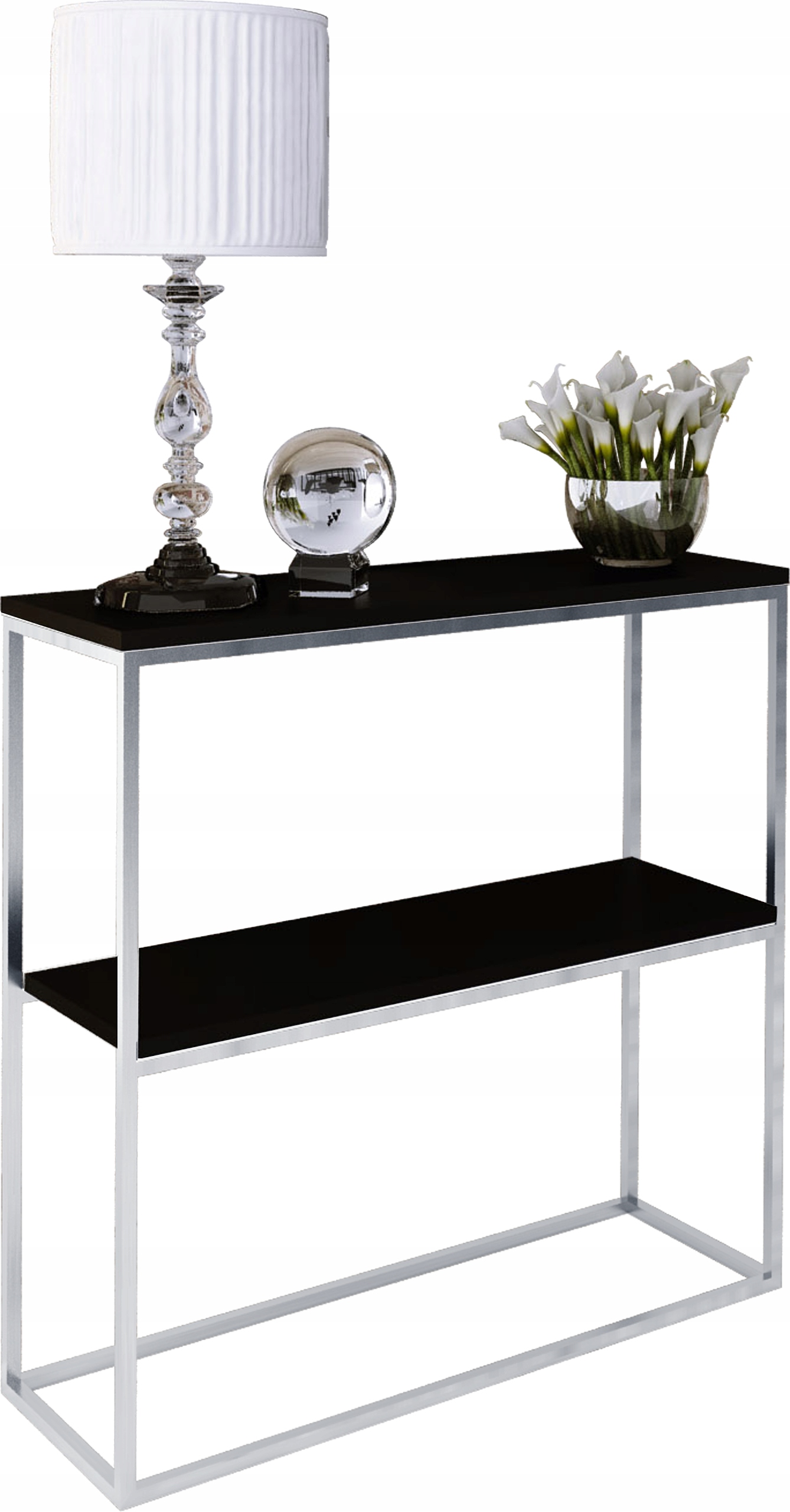 Konsolka Podwójna Wąska Przedpokój Loft 80x30h80 Srebrna+Blat MiniPearl