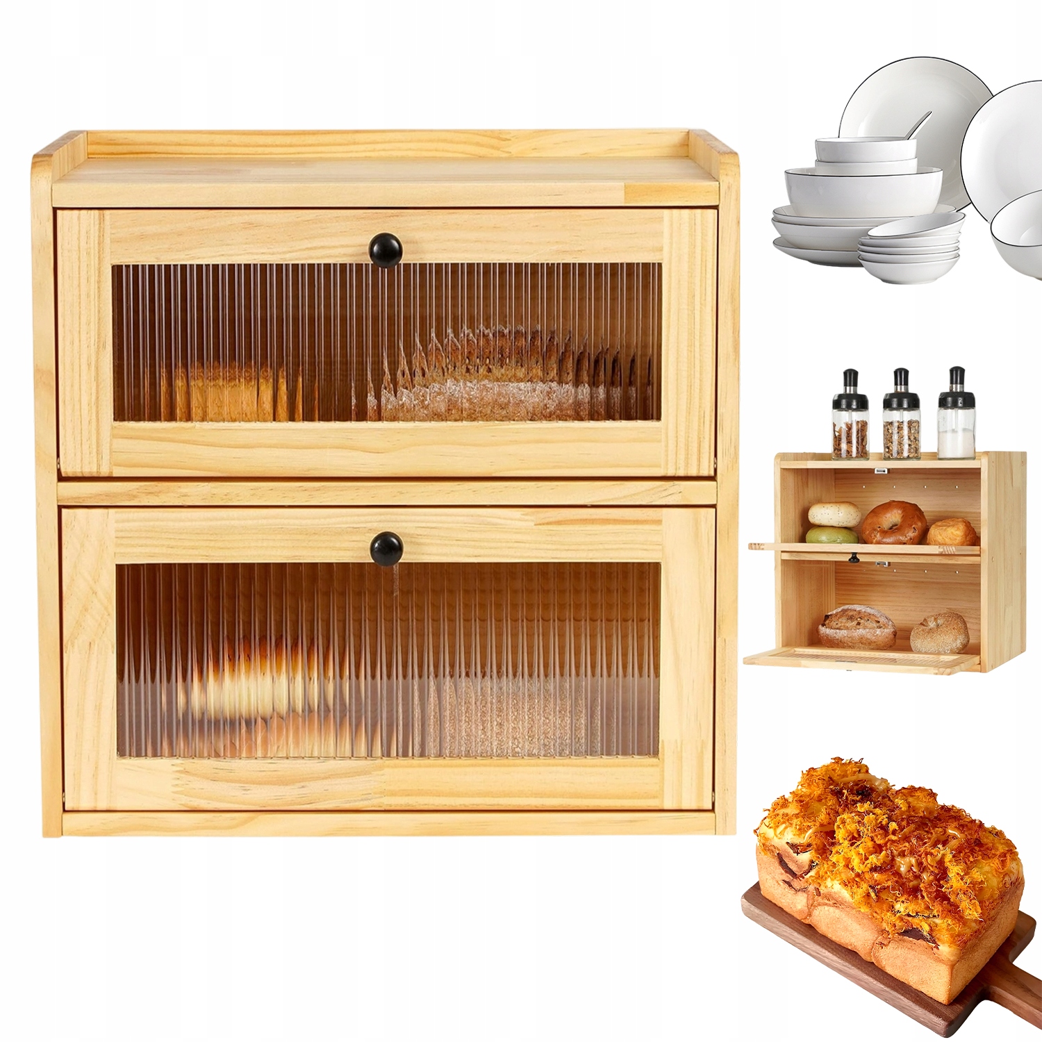 Chlebník s ventilací Velký 36.5x24x34 cm Dřevo Bambus Skladování potravin