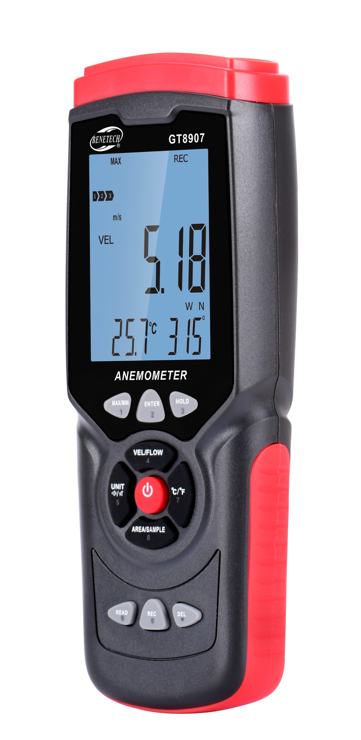ANEMOMETR WIATROMIERZ MIERNIK WIATRU TEMP WILGOTNOŚCI POMIAR PRĘDKOŚCI LCD Marka Benetech