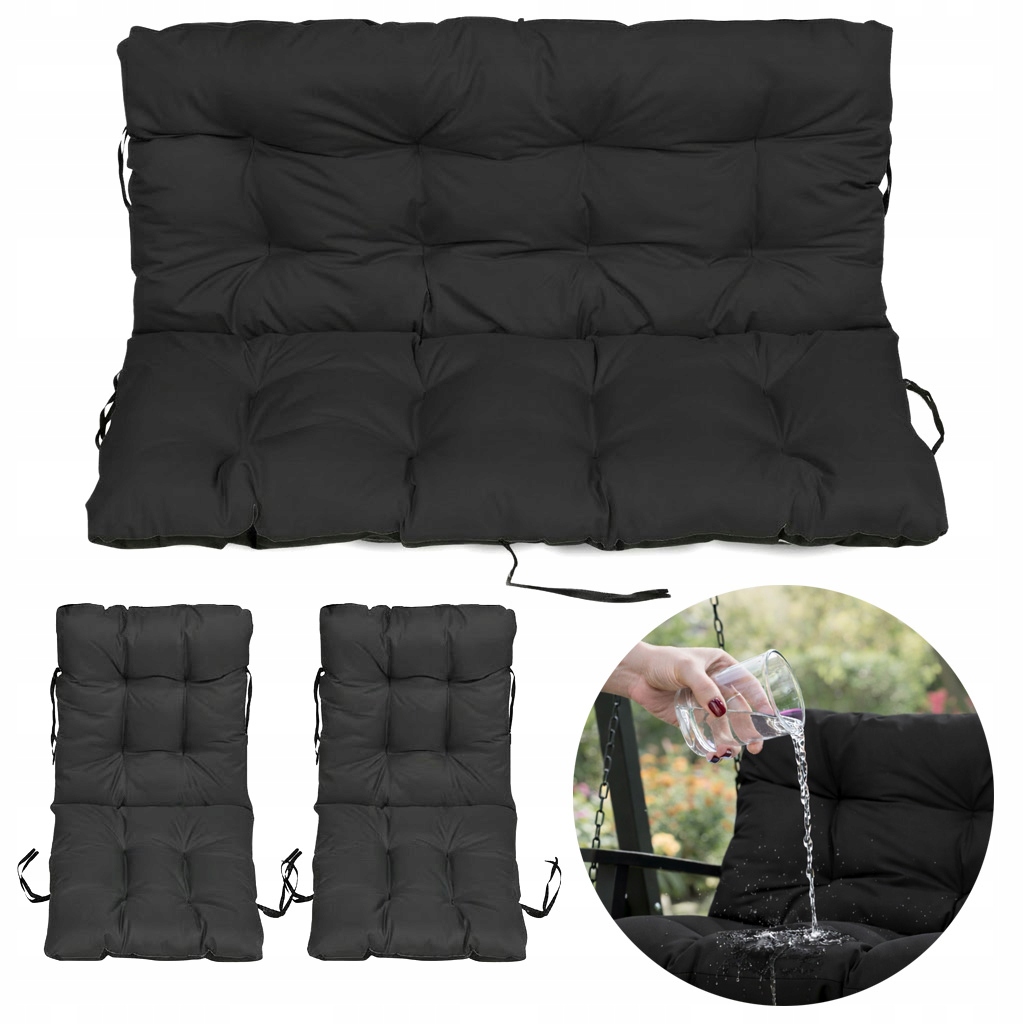 Set 2+1 polštáře Voděodolné měkké na nábytek Rattanové 140x60x50 Černé