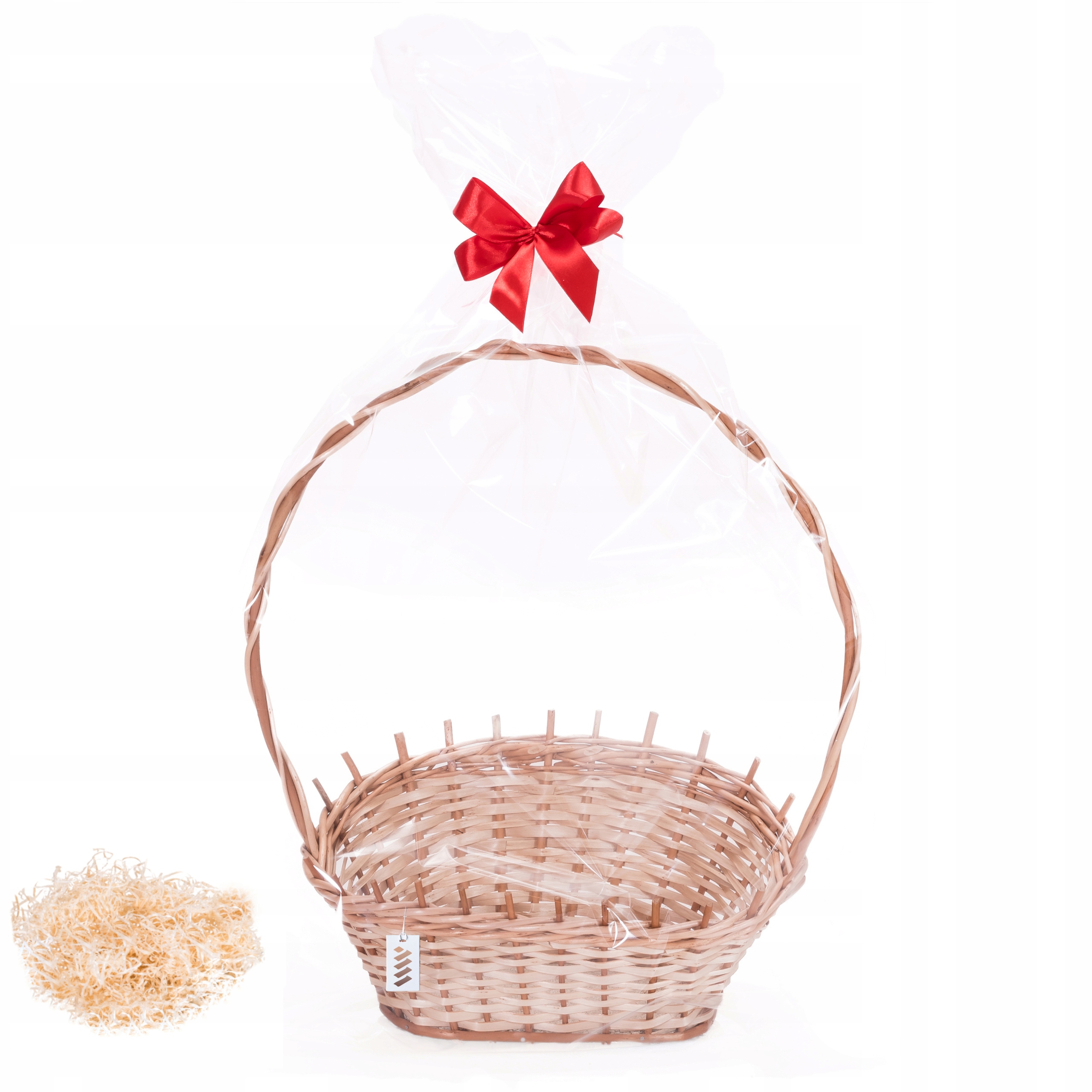 Kosz prezentowy zestaw koszyk celofan kokarda wełna
