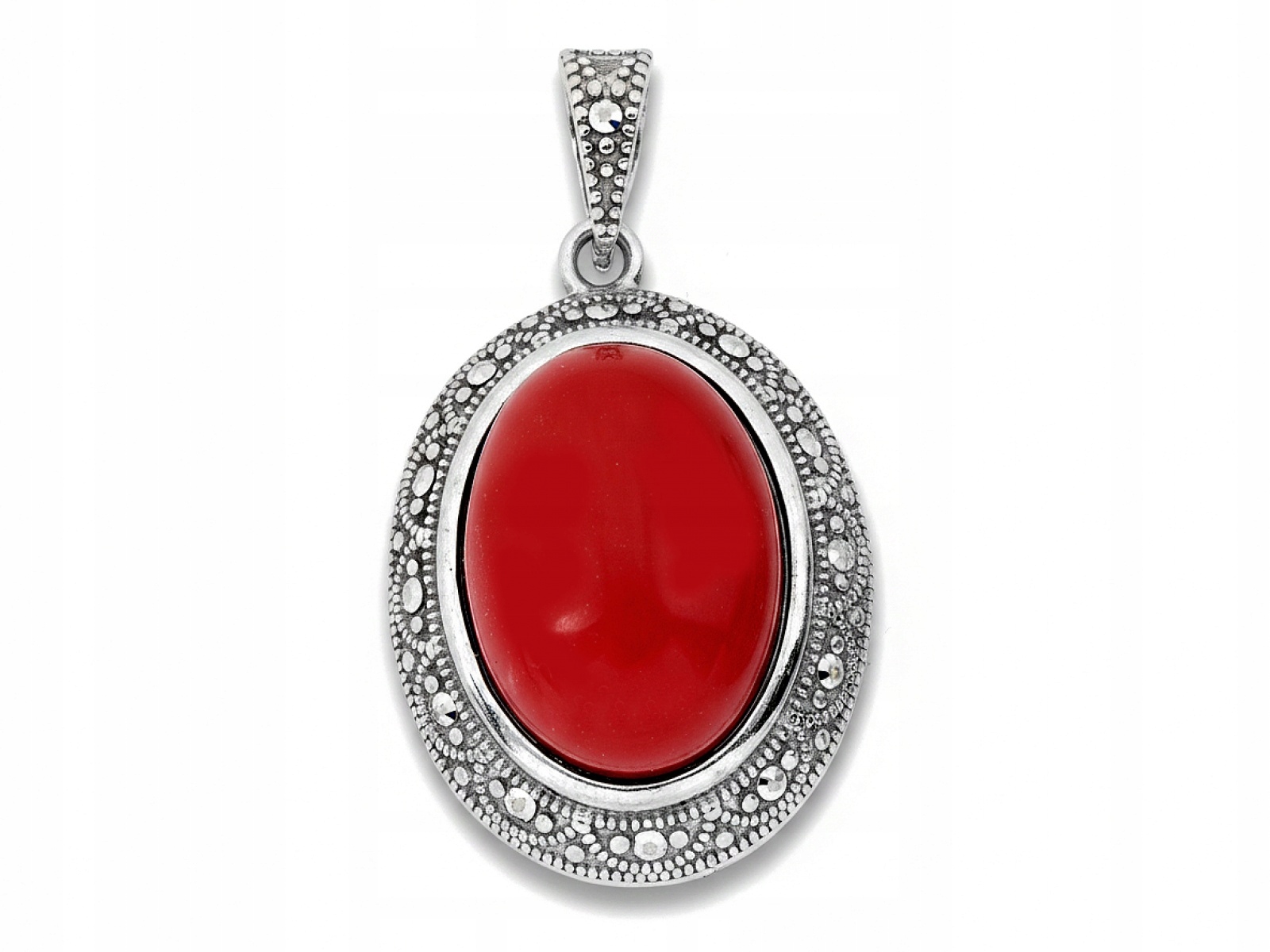 Dámský stříbrný přívěsek 925 Oválný červený kámen s markýzami pro maminku