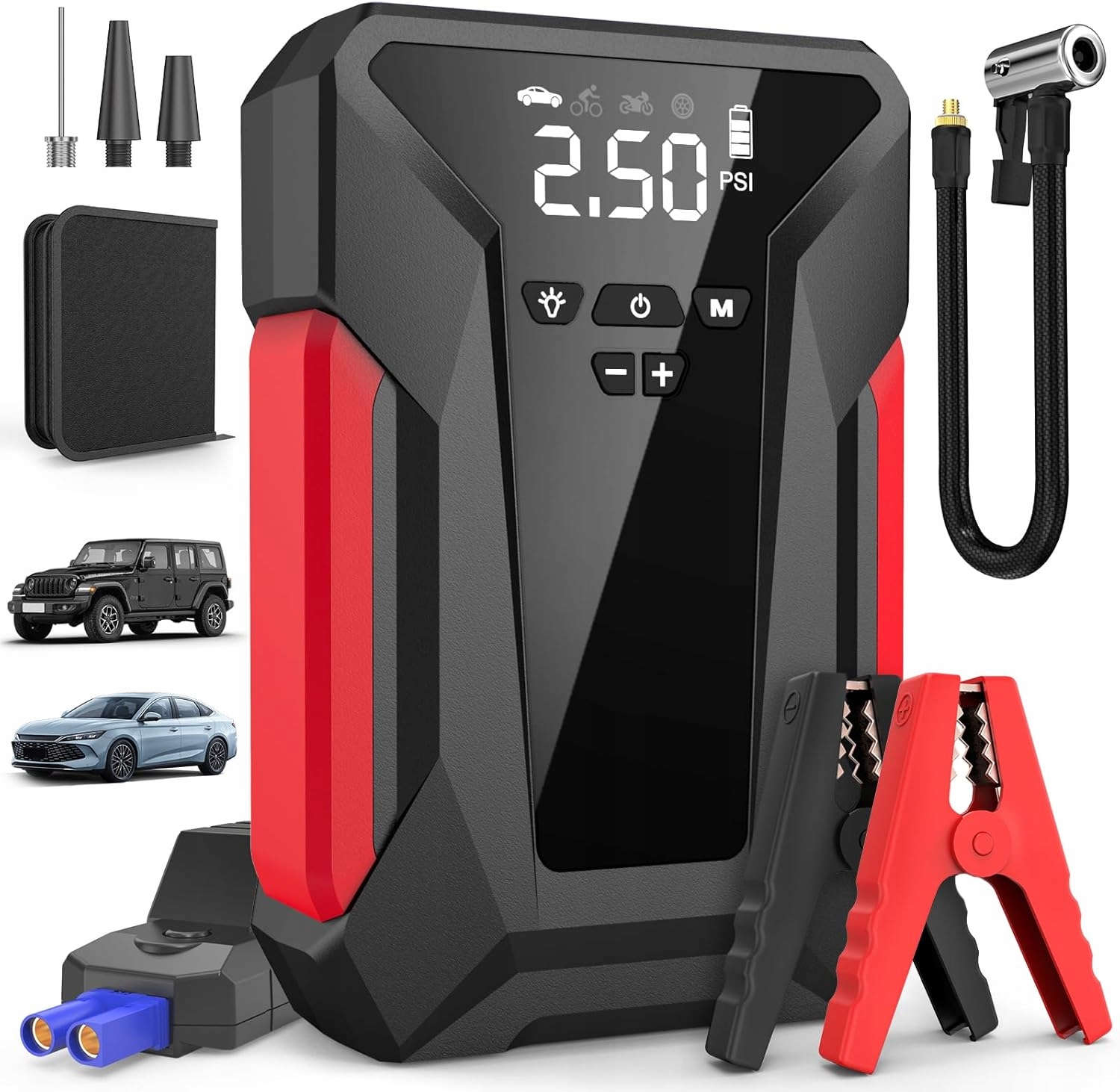Jump Starter Štartovací Booster S Kompresorom 12V 10000mAH 1600A Powerbank