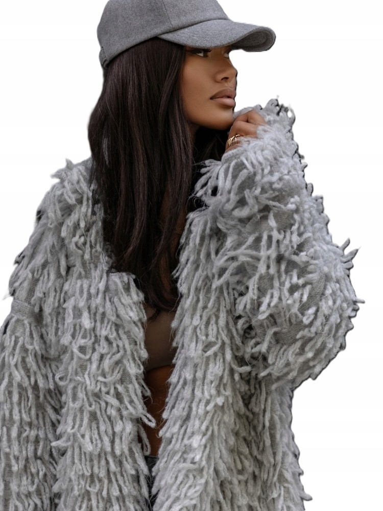 Cocomore Kardiganový svetr s třásněmi, krátký, šedý