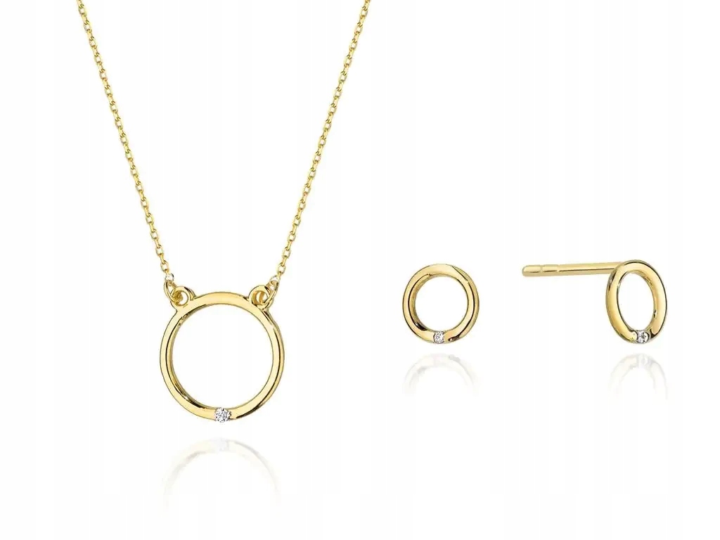 KOMPLET ZŁOTEJ BIŻUTERII Z BRYLANTAMI 0.02CT KÓŁKA