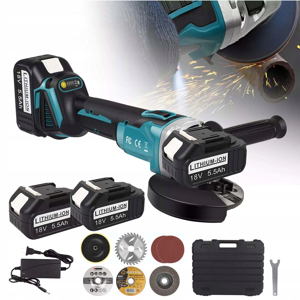 Szlifierka Kątowa Bezszczotkowa Akumulatorowa 18V 125MM Do Makita 2AKU