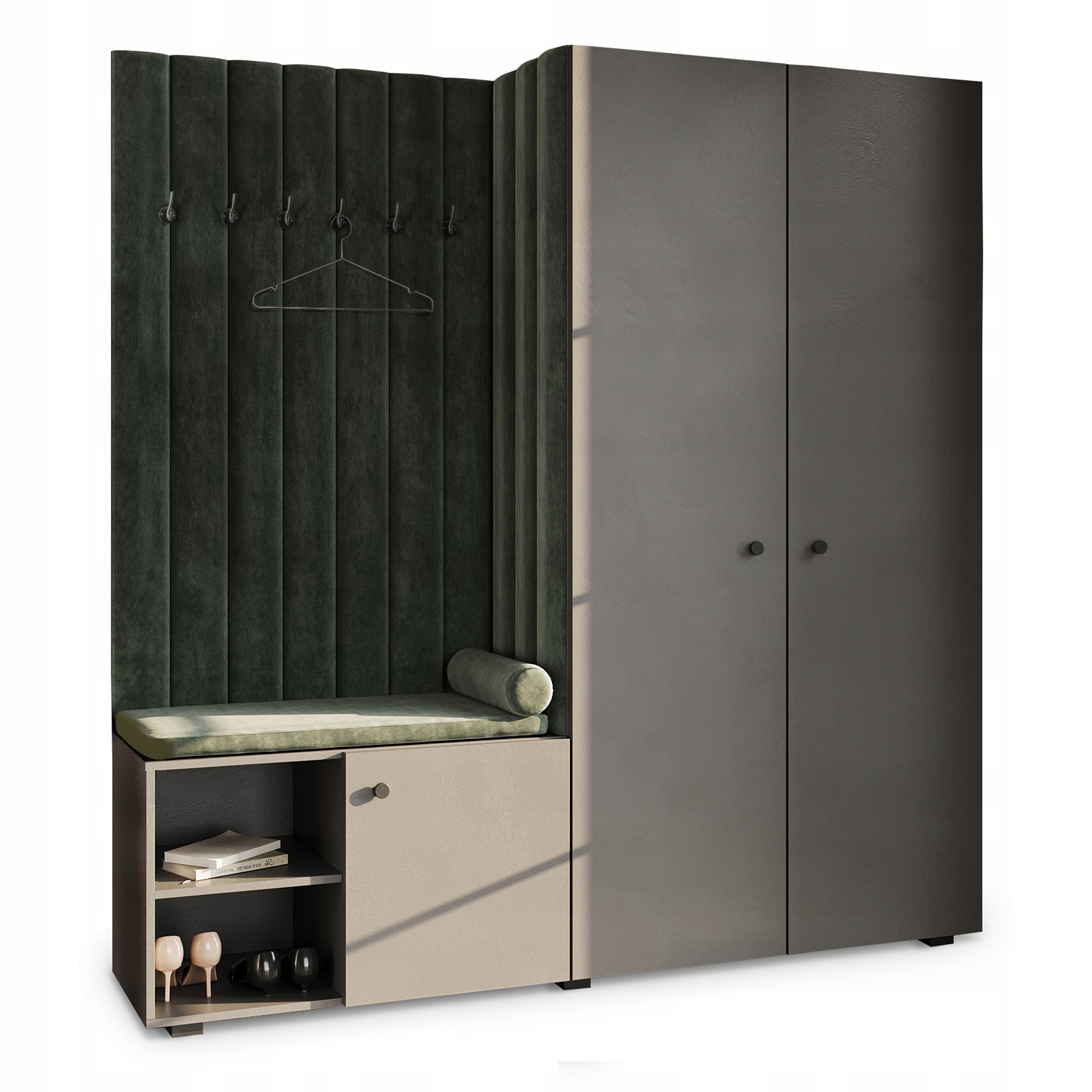 Šatní skříň do předsíně Aria s šedým čalouněným sedákem Cloud 39