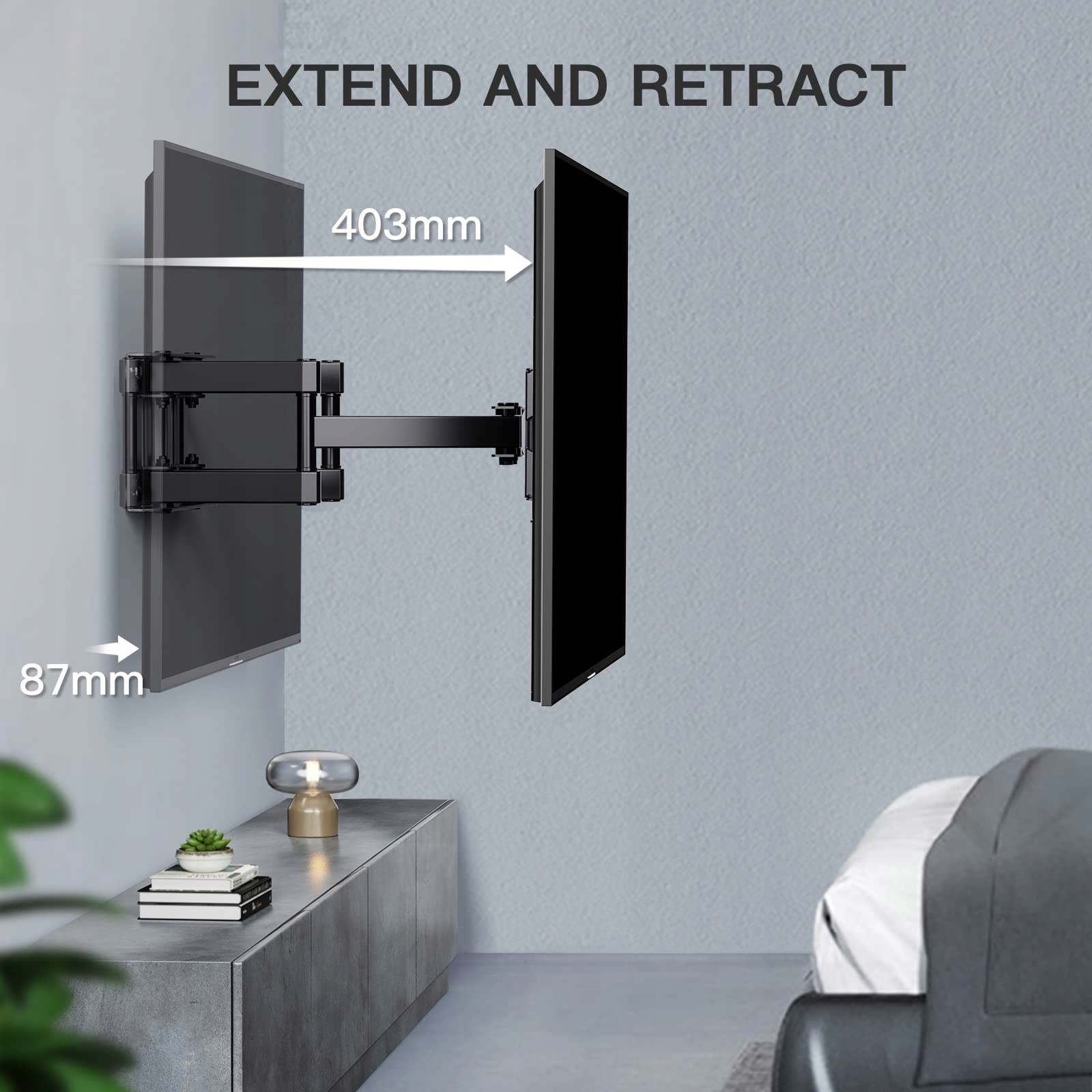 PERLESMITH Uchwyt TV Ścienny 26-65 Cali 45kg VESA 400x400 — miniatura 5