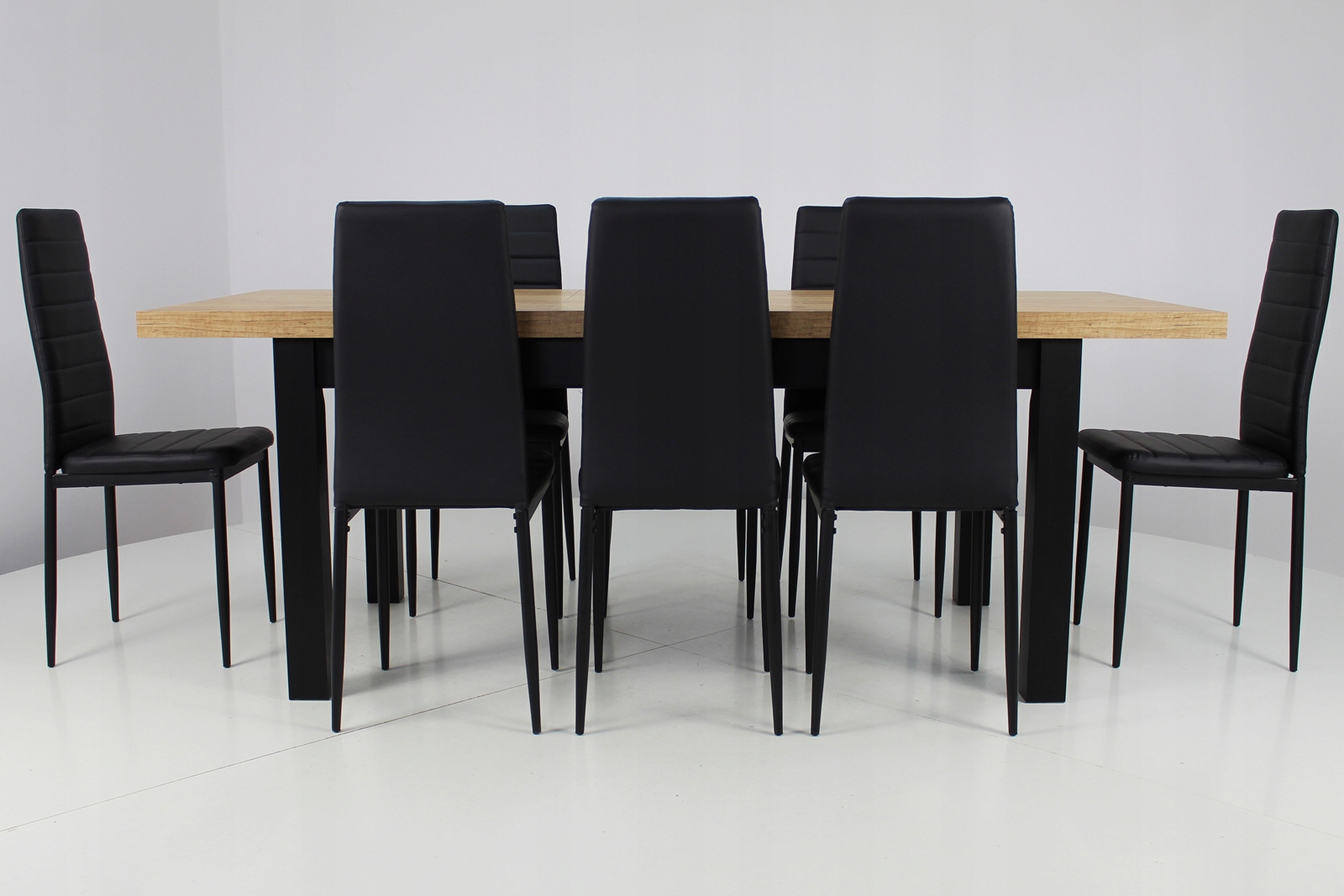 8 krzeseł z EKOSKÓRY + DREWNIANY ROZKŁADANY stół Marka inna