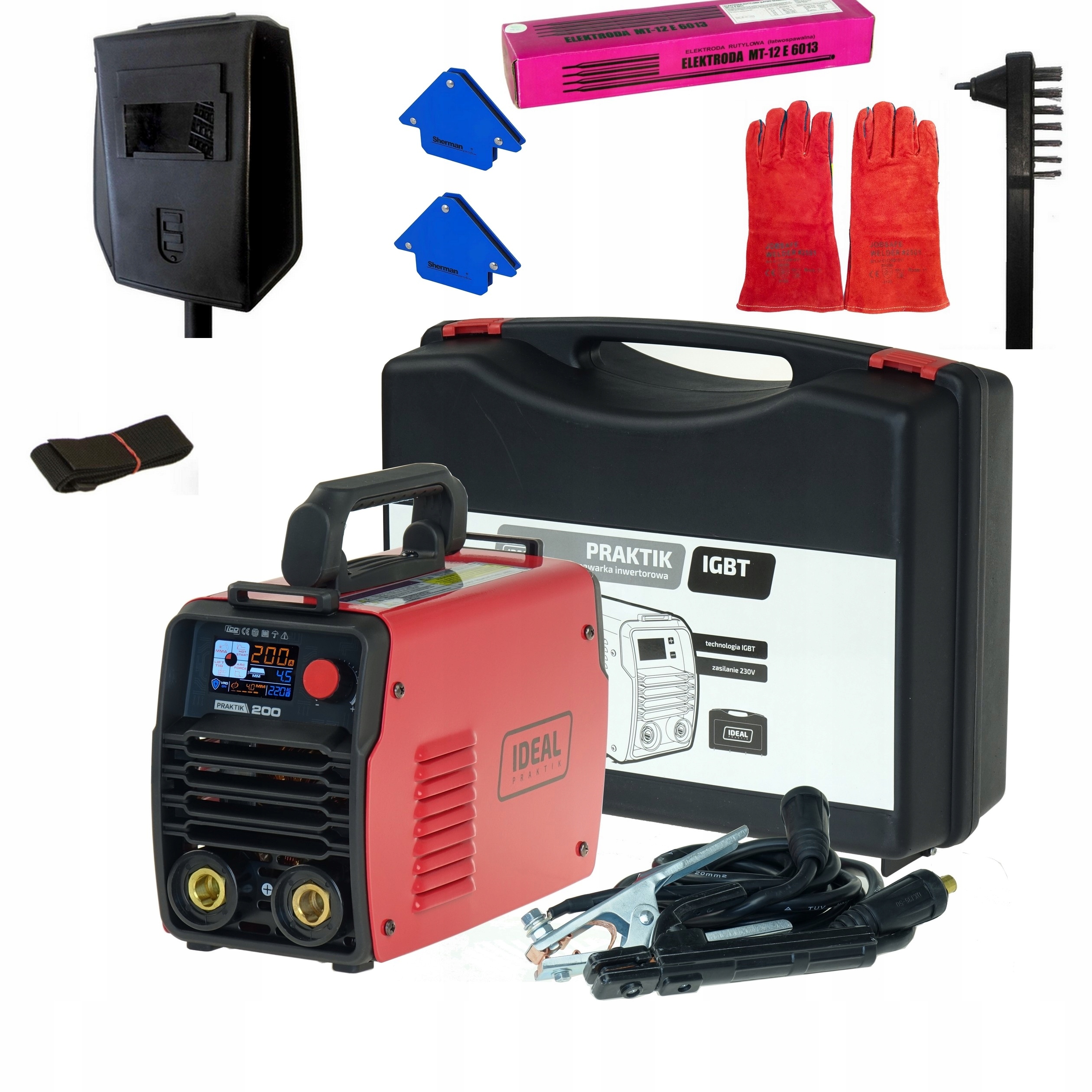 Spawarka inwertorowa elektrodowa Ideal Praktik 200 Led Zestaw Puls