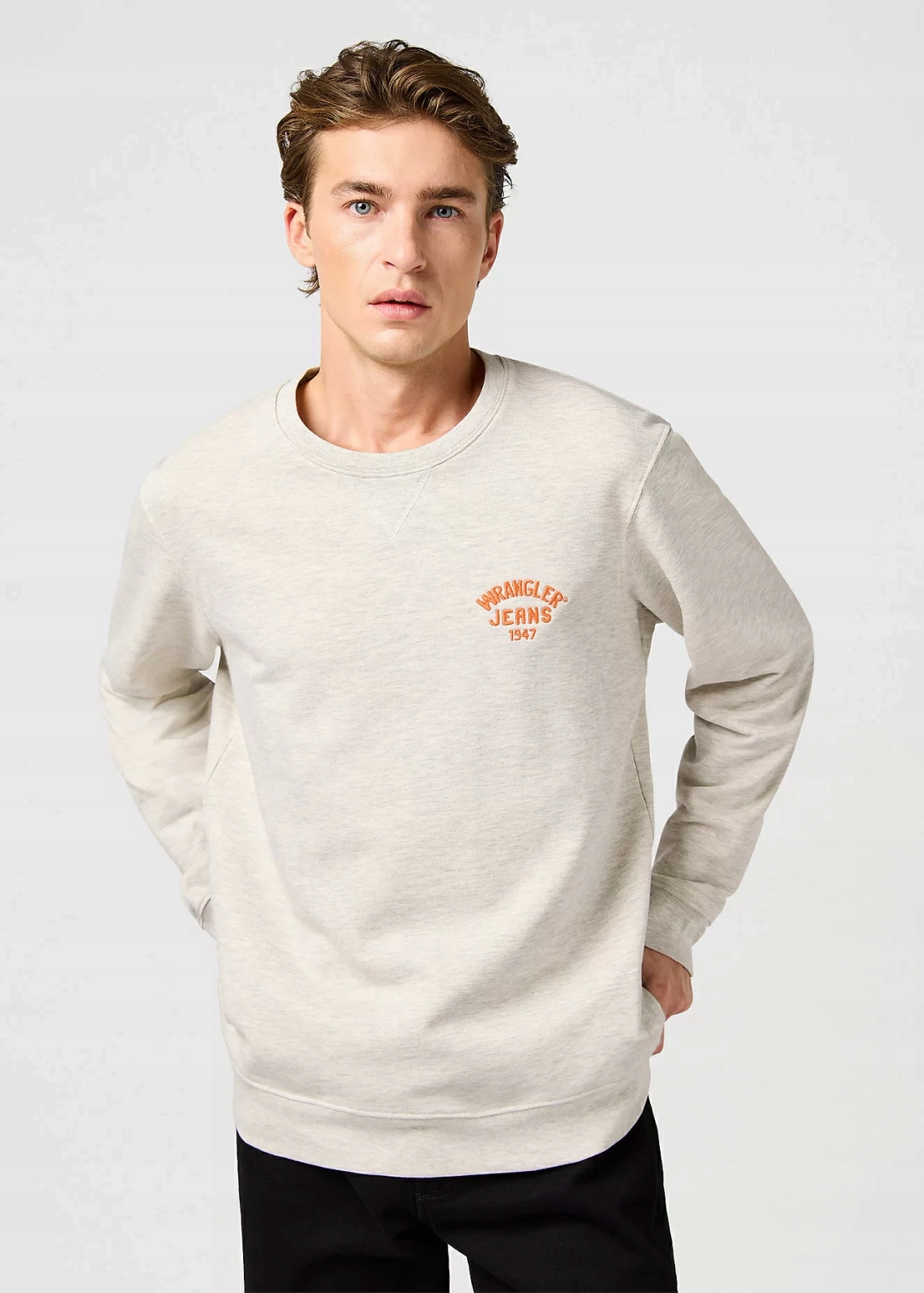 Pánská mikina Wrangler Small Logo Crew Oat Melee 112364090 L