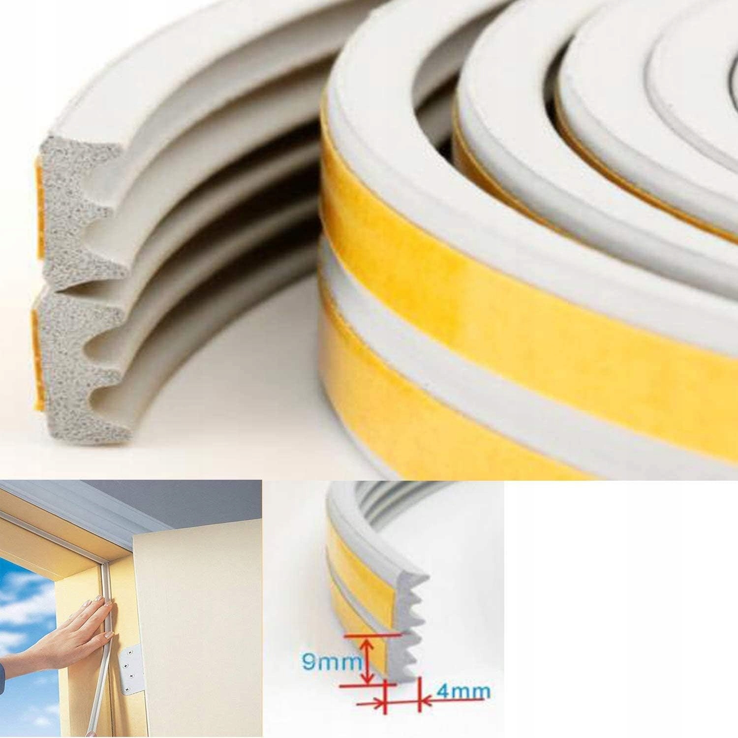 USZCZELKA DO OKNA DRZWI SAMOPRZYLEPNA PIANKA GĄBKA TAŚMA USZCZELNIAJĄCA 12M Kolor inny kolor