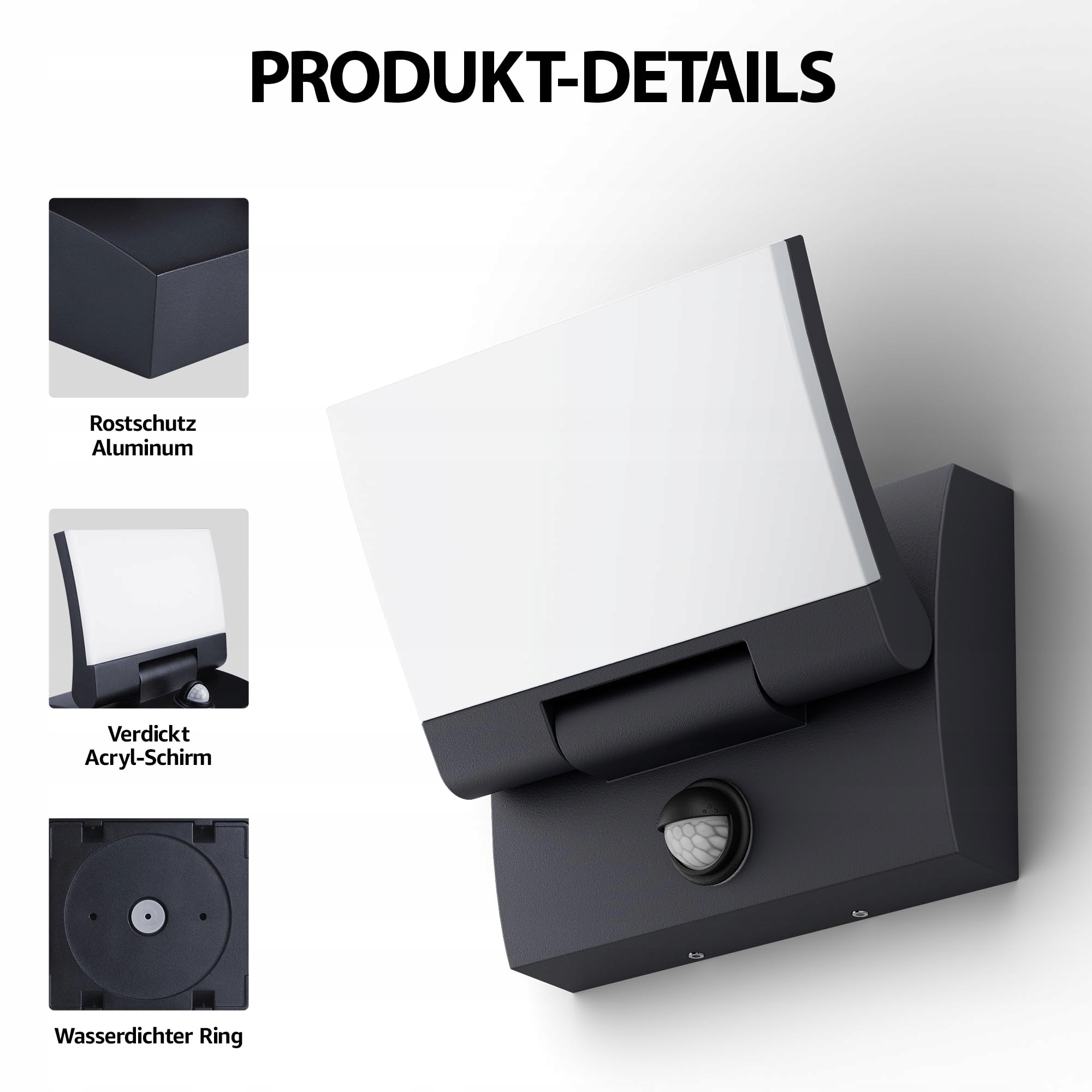 K-BRIGHT Lampa Zewnętrzna LED 30W z Czujnikiem Ruchu IP65 3000K Anthrazit — miniatura 8