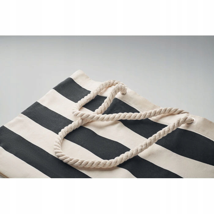 DUŻA TORBA PLAŻOWA W PASKI BAWEŁNIANA 220G 55x15x39cm - granatowy Materiał dominujący bawełna