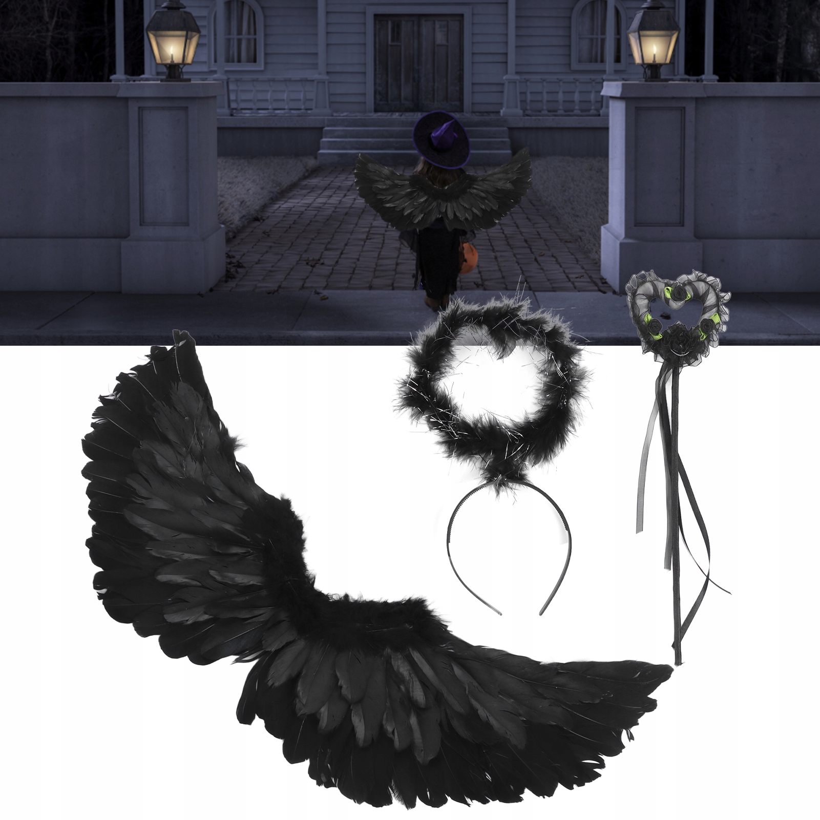 ZESTAW STRÓJ ANIOŁA DZIEWCZYNKI CHŁOPCA SKRZYDŁA AUREOLA PRZEBRANIE 60X35CM Stan opakowania oryginalne