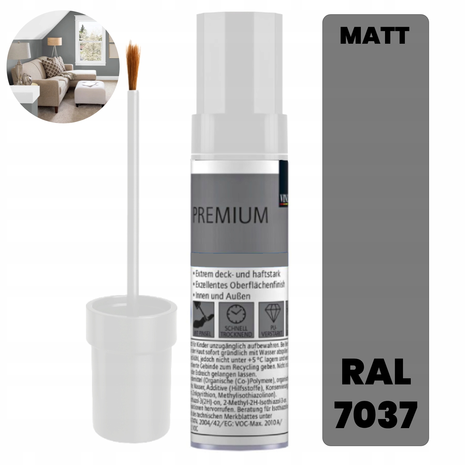 Ral 7037 Mat Zaprawka 12ml Retusz Pojemnik z prezyzyjnym pędzelkiem