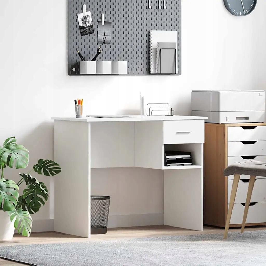vidaXL Stůl se zásuvkou s policí Bílá 90 x 49 x 75 cm kompozitní dřevo