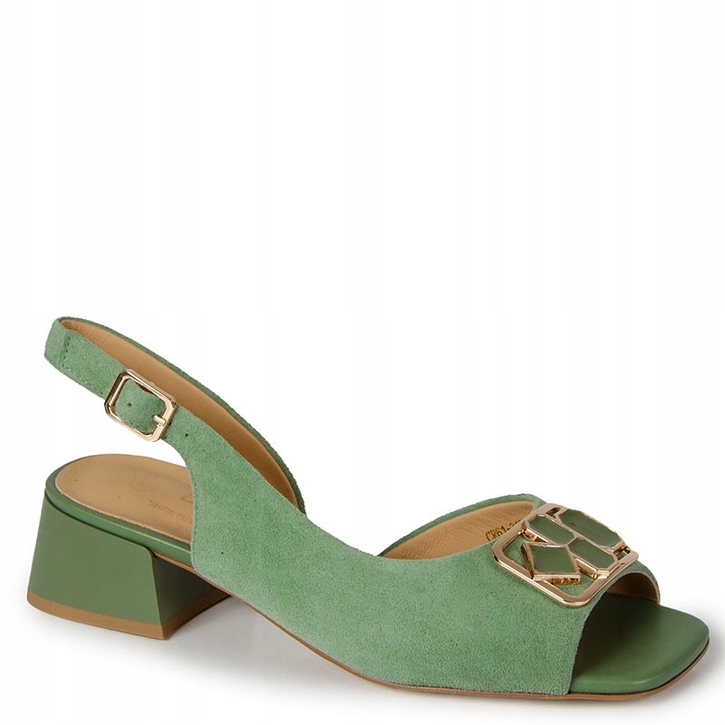 S.barski LZ61-3127 Zelené Kožené Sandály S Ozdobou Na Podpatku 39