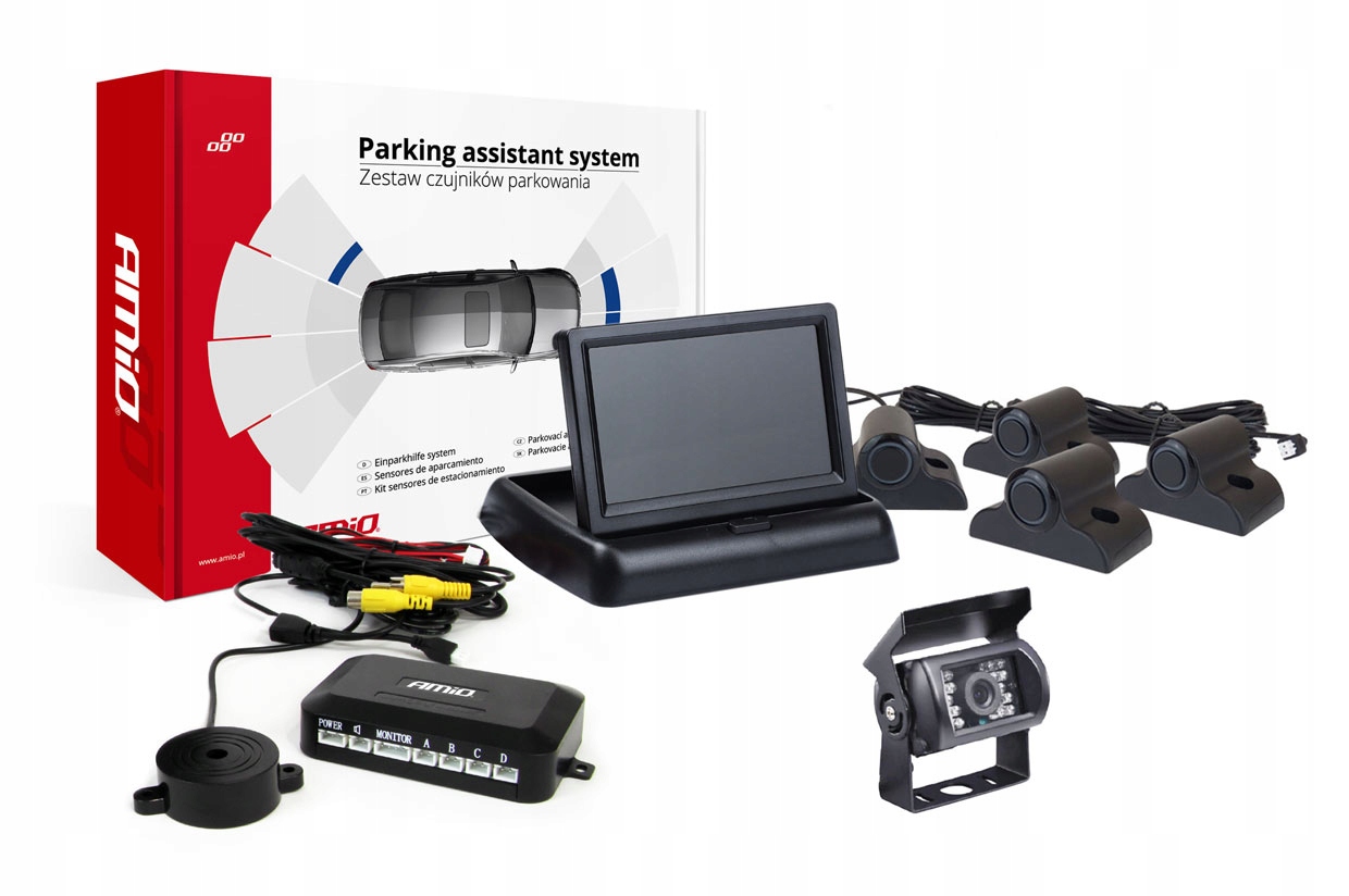 Parkovací set TFT02 kamera HD-501-IR 4 čierne senzory pre nákladné vozidlá