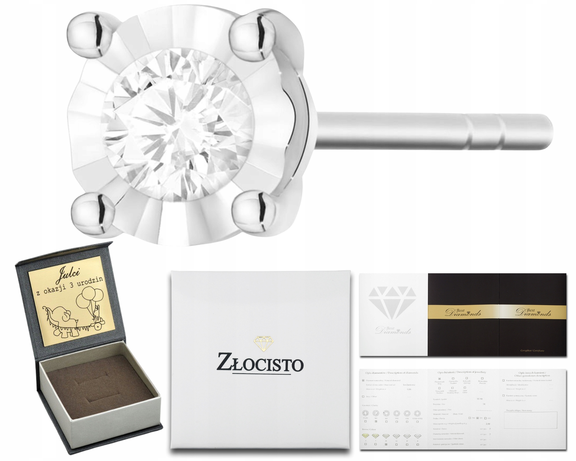 Náušnice Z Bílého Zlata S Diamantem Helix 1 Kus Jako Dárek Zlato 585