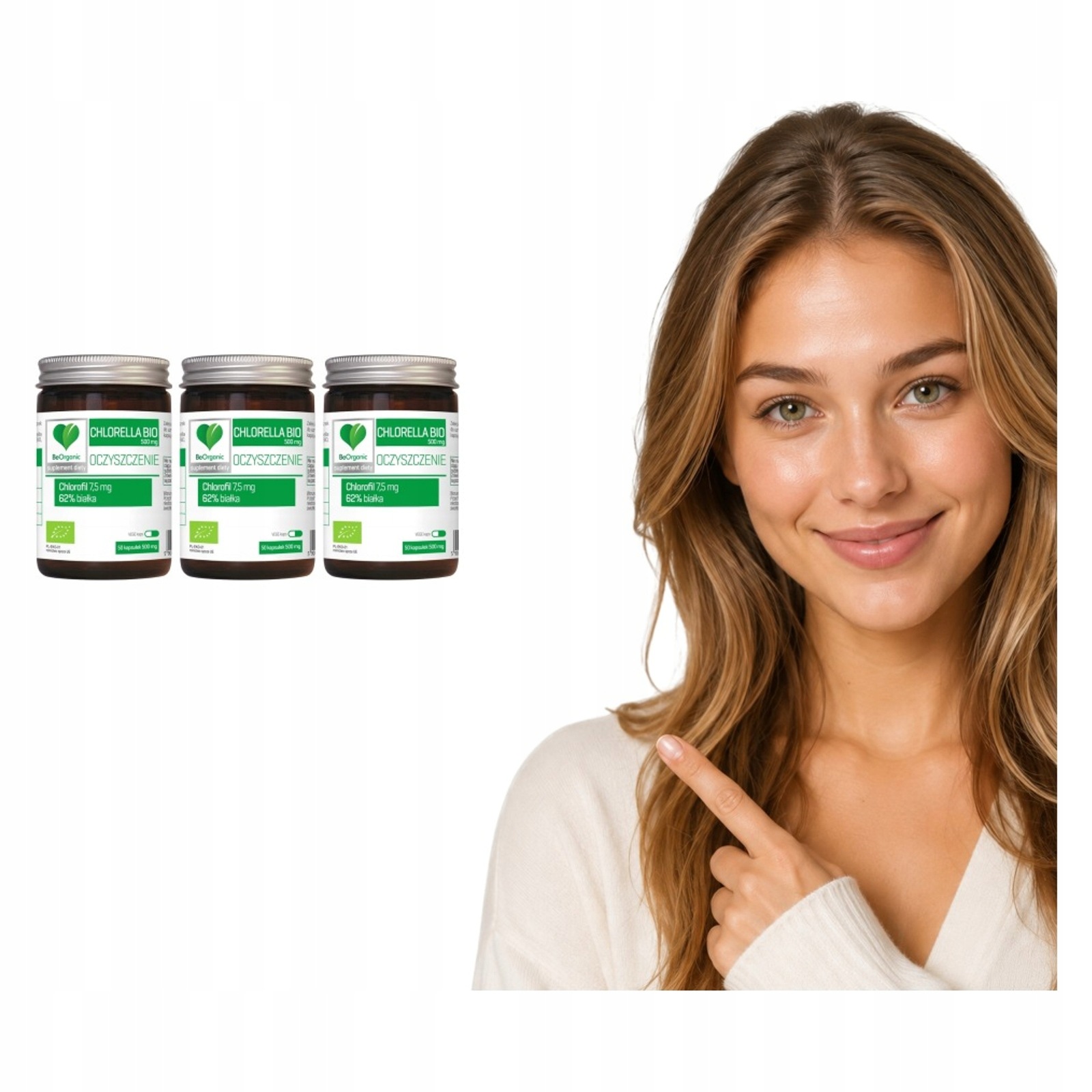 3x Bio Chlorella Vulgaris Beorganic 500 mg 50 kaps. Białko 280 mg Hpmc