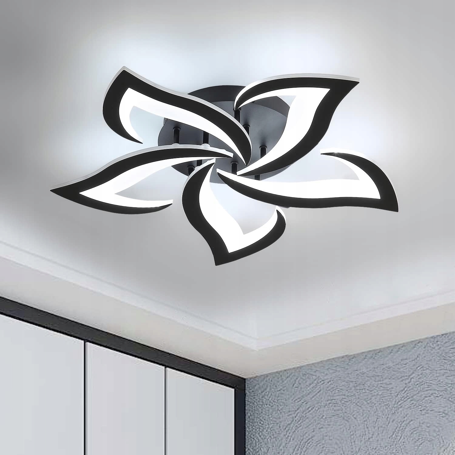 Lampa Sufitowa Led Żyrandol Czarna Nowoczesne 6000K 60W Do Salonu