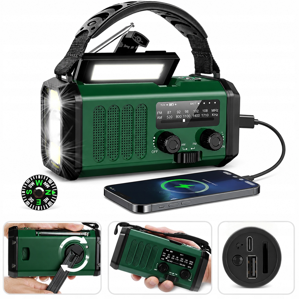 Solární Survivalové Rádio Dynamo Powerbank 10000 mAh Svítilna 3v1 Turistická