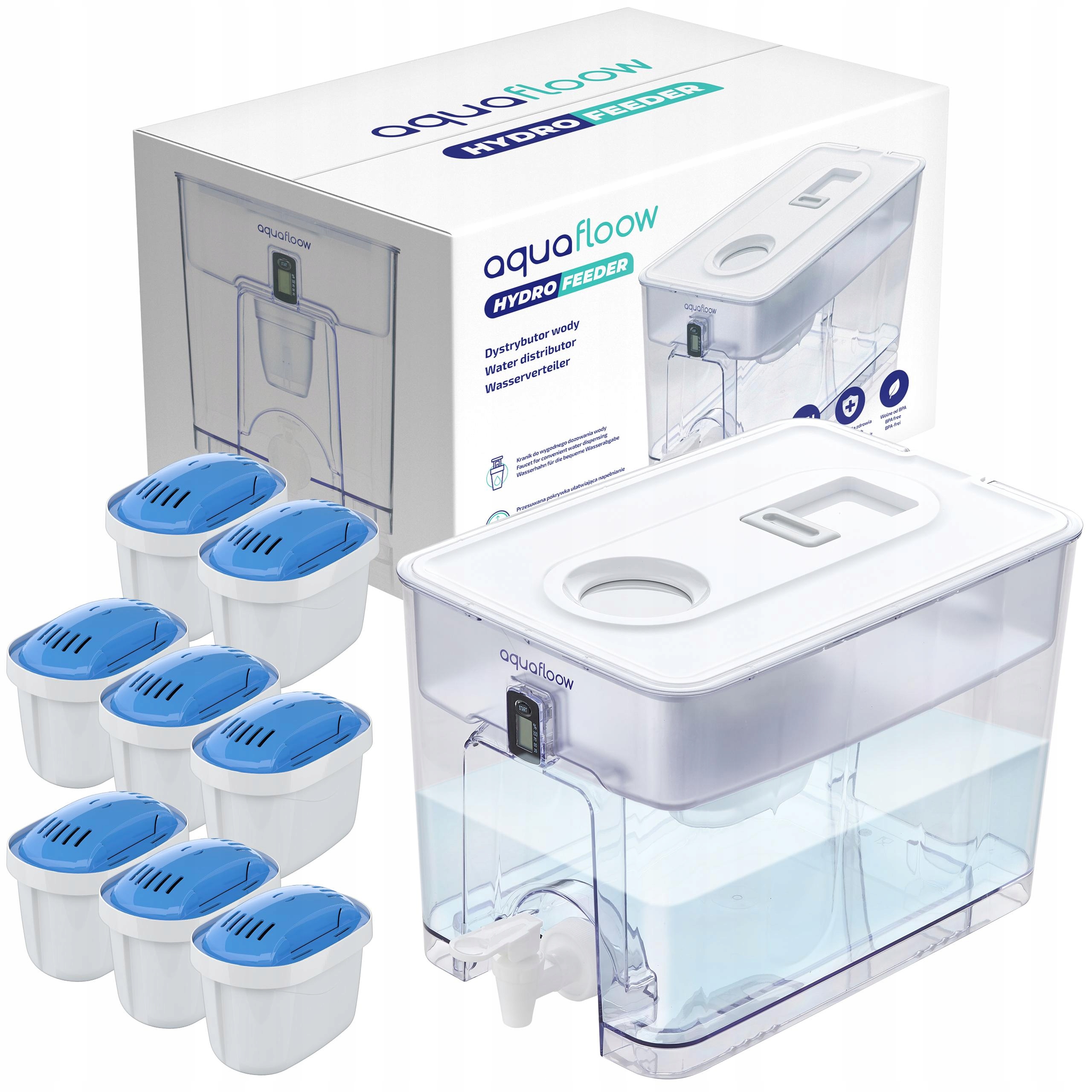 Veľká filtračná kanvica AquaFloow XL 9,5 l 8 x horčíkový vodný filter