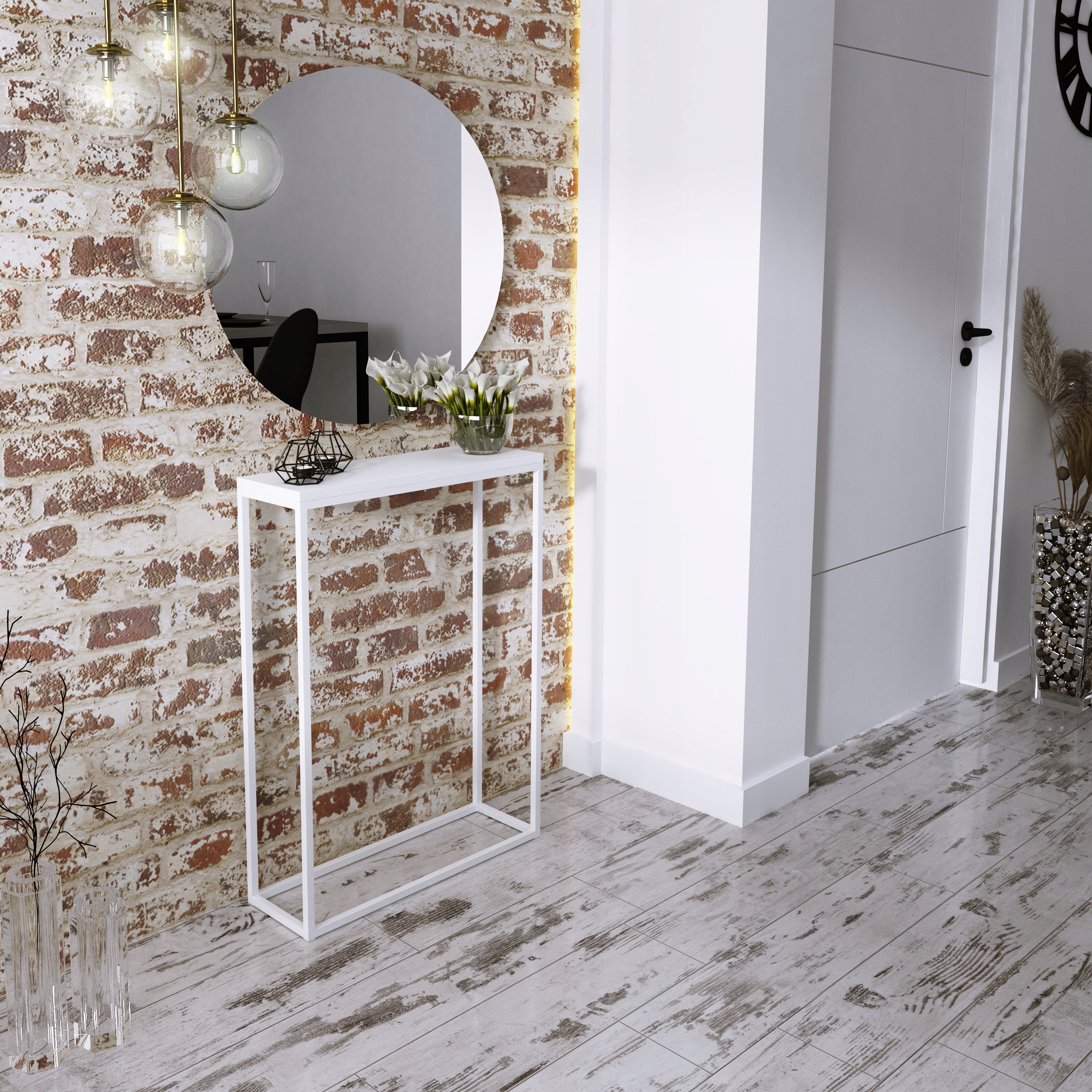 Nowoczesna Konsola Toaletka Przedpokój Loft 60x20x80 Biała+Blat Biały Mat Stan opakowania oryginalne