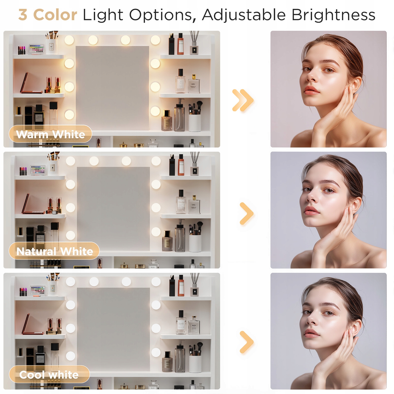 TOALETKA kosmetyczna LUSTRO OŚWIETLENIE 10 LED 108 x 140 x 40cm z 5 półka Szerokość mebla 108 cm