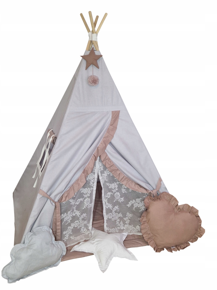 NOWOŚĆ! Namiot Tipi POPIEL Z FALBANKĄ I FIRANKĄ