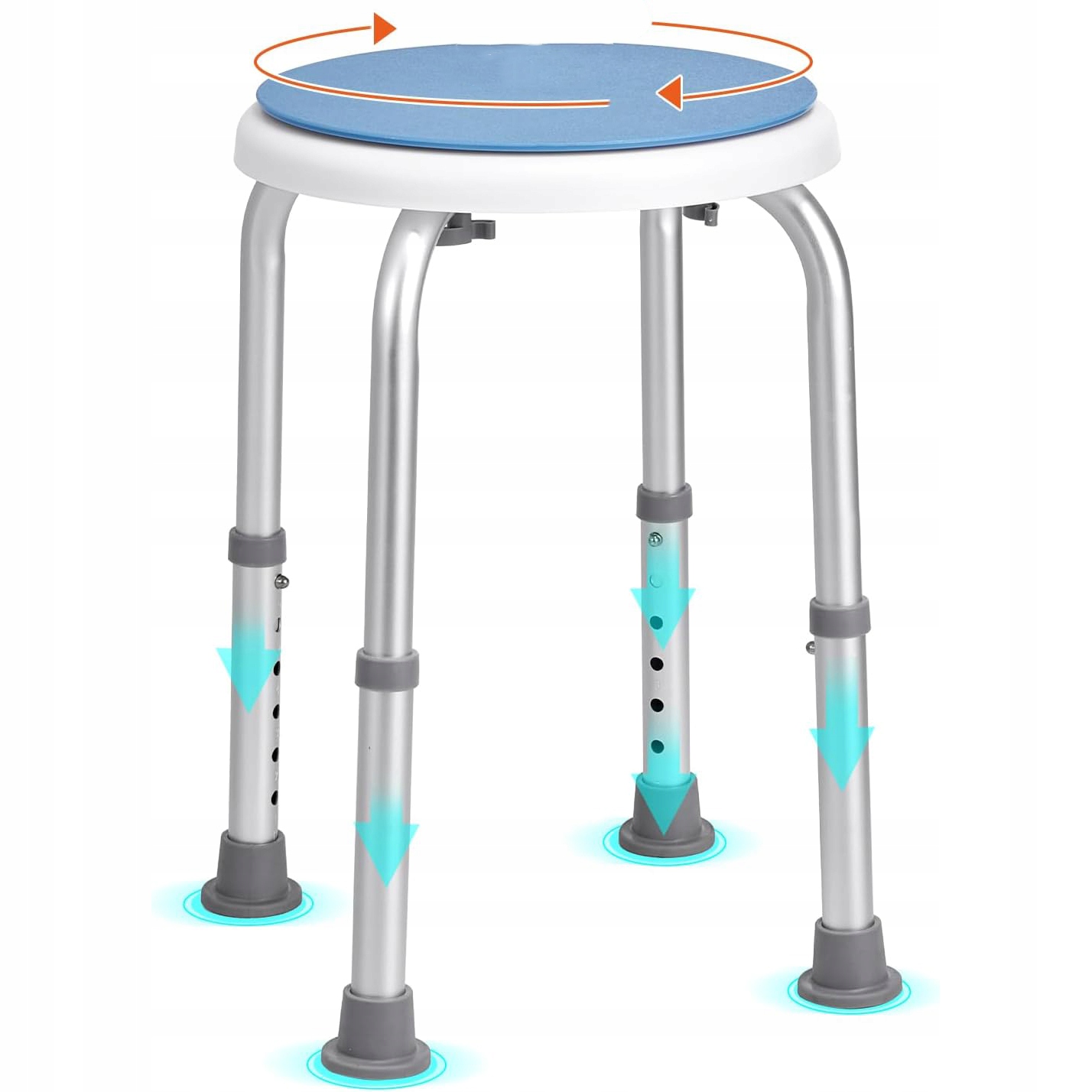 360 Obrotowy Stołek Prysznicowy, Krzesło Prysznicowe, Wysokość 8 Pozycji, Antypoślizgowe