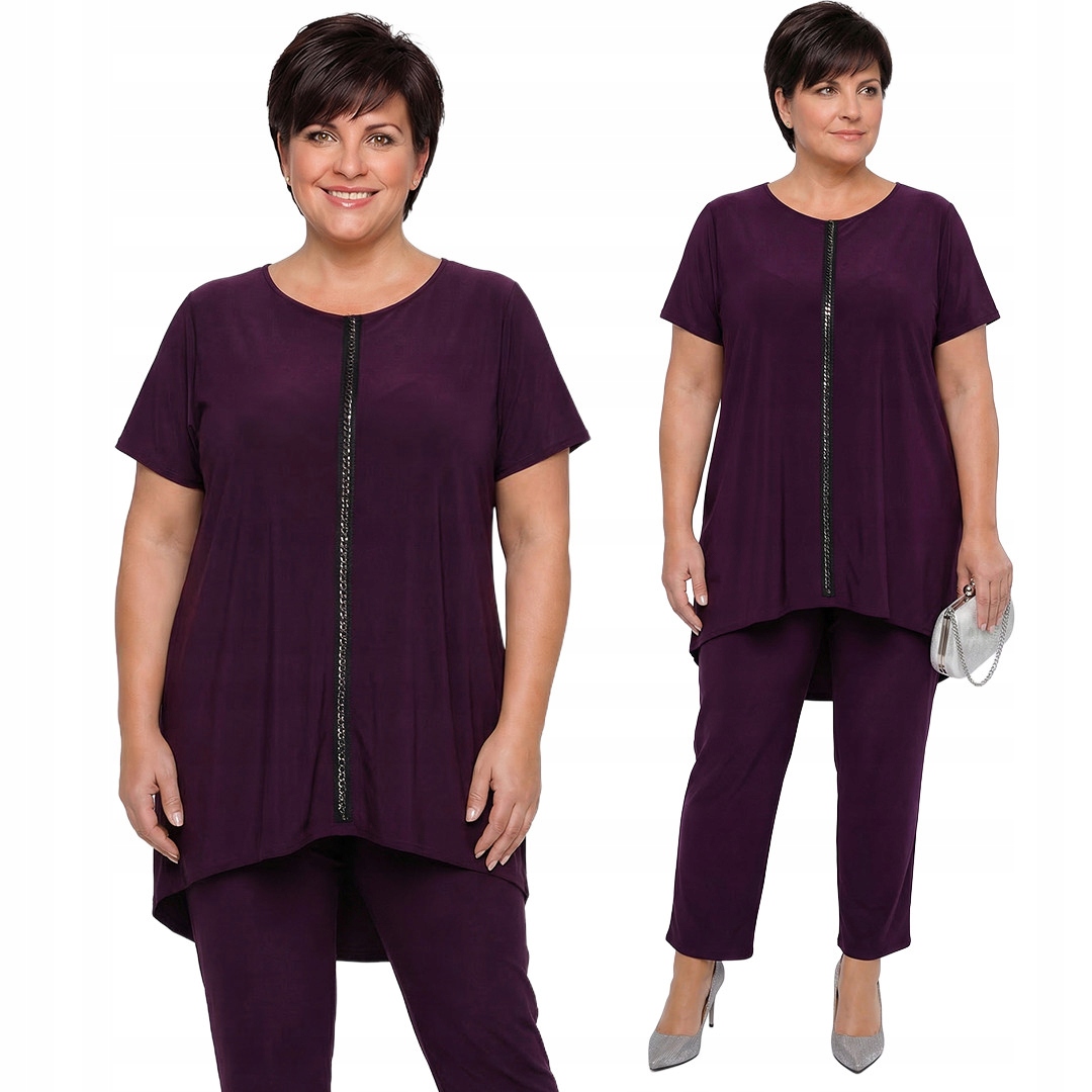 Tmavě fialový komplet, černá aplikace plus size, velikost 56/58