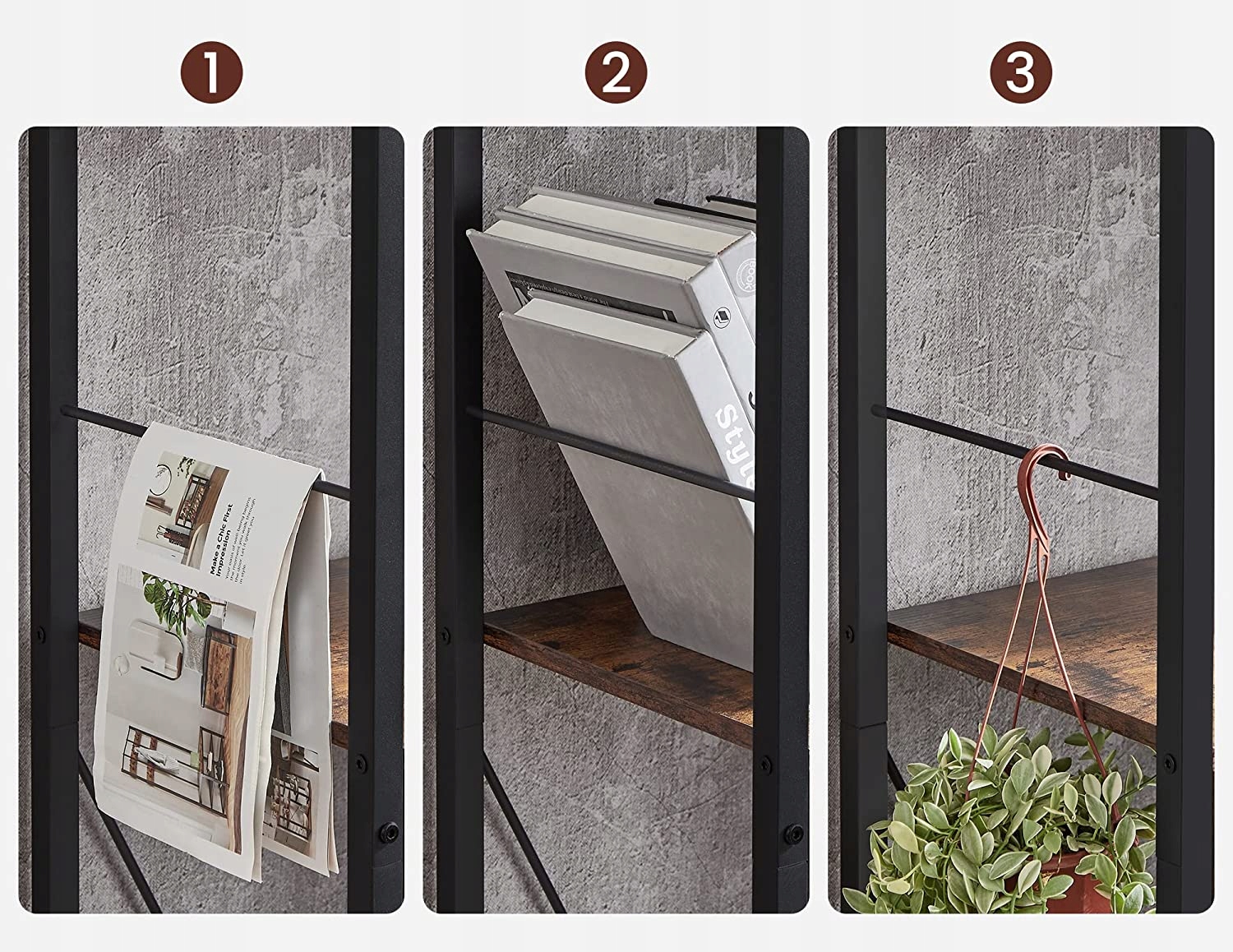 REGAŁ BIUROWY NA KSIĄŻKI DO SALONU LOFTOWY 150 CM Kolekcja Vasagle