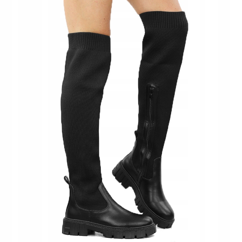 Černé dámské kozačky, zateplené, elastické, na plochém kozačky , s...